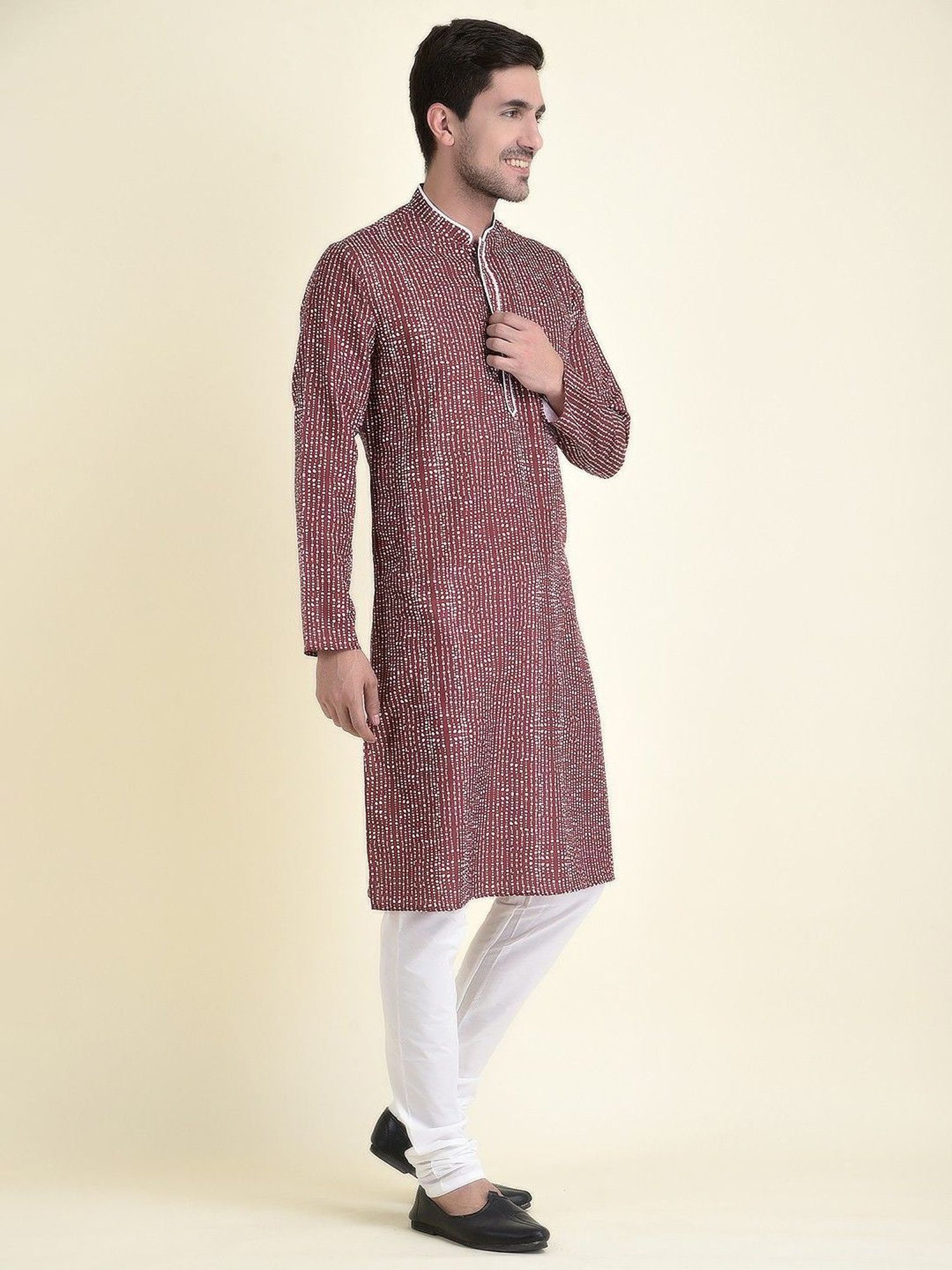 TABARD Maroon Cotton Regular Fit Printed Kurta Bottom Set