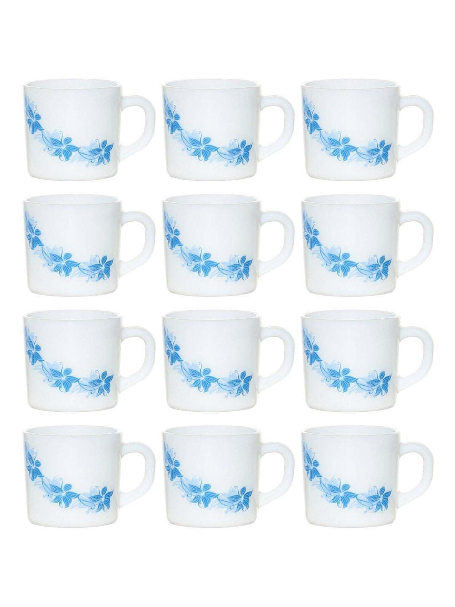 Cello White & Blue Glass Coffee Mug (0.1 L) - Set of 12