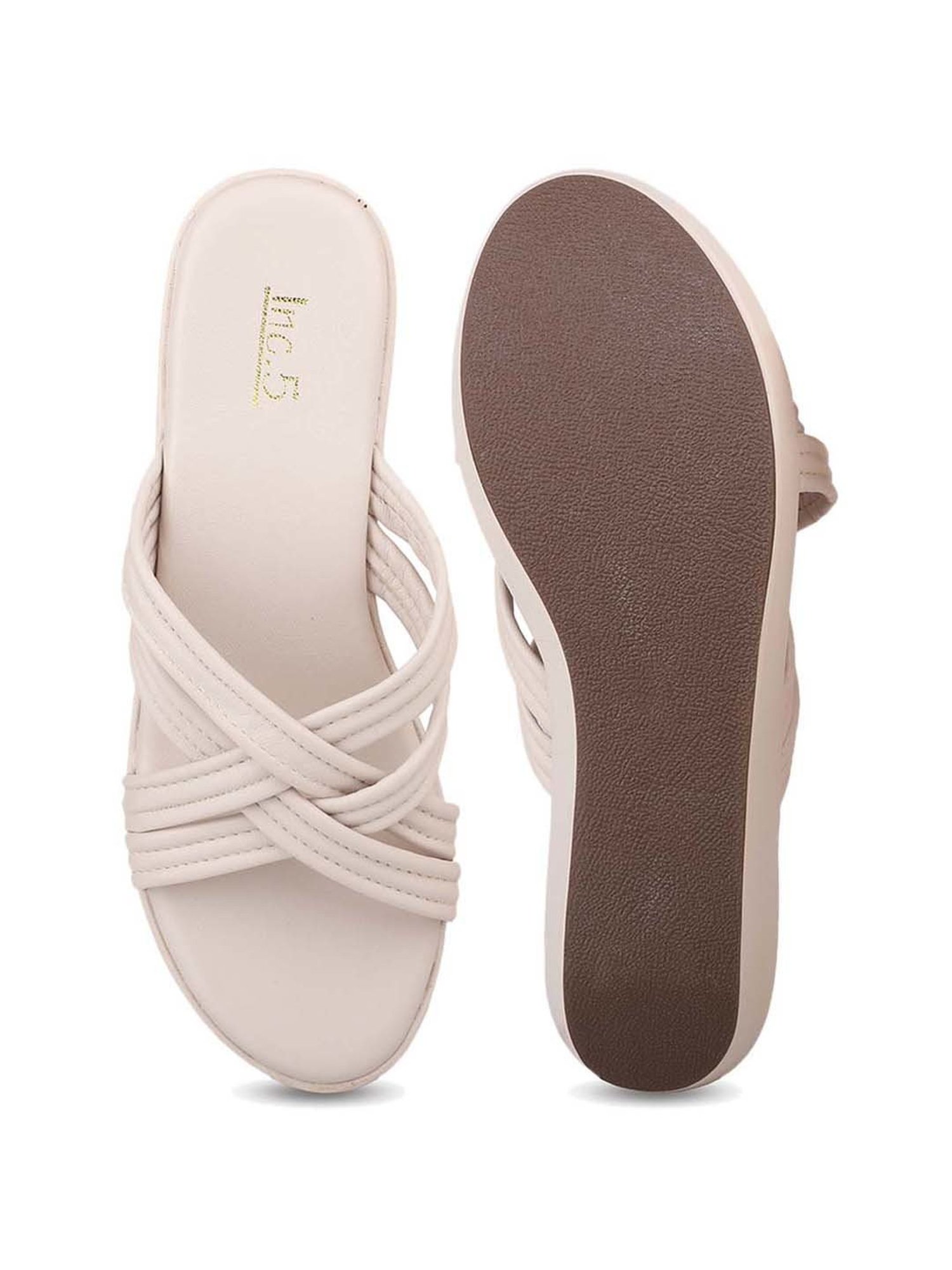 Inc 5 Women's Beige Cross Strap Wedges