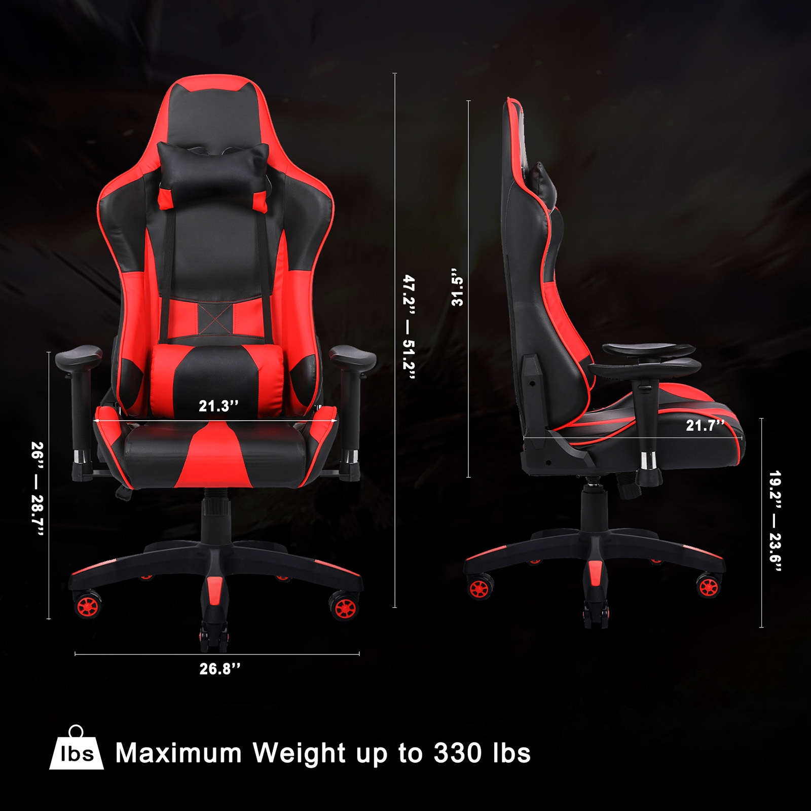 YOUTHUP Racing Style Gaming Chair Adjustable Ergonomic Computer Desk Chair,PU Leather Racing Reclining Swivel High Back Chair with Headrest and Lumbar Support,Pink