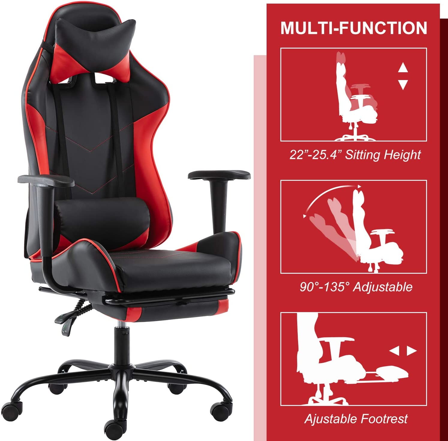 SMUGDESK Gaming Chair with Footrest Racing Style Recliner with Lumbar Support, Ergonomic Office Armchair for Computer PU Leather High Back Desk Chair Headrest Swivel Rocking Desk Chair, Blue