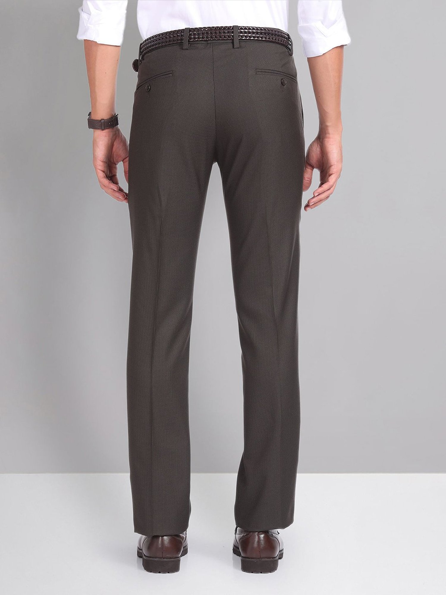 AD by Arvind Brown Slim Fit Flat Front Trousers