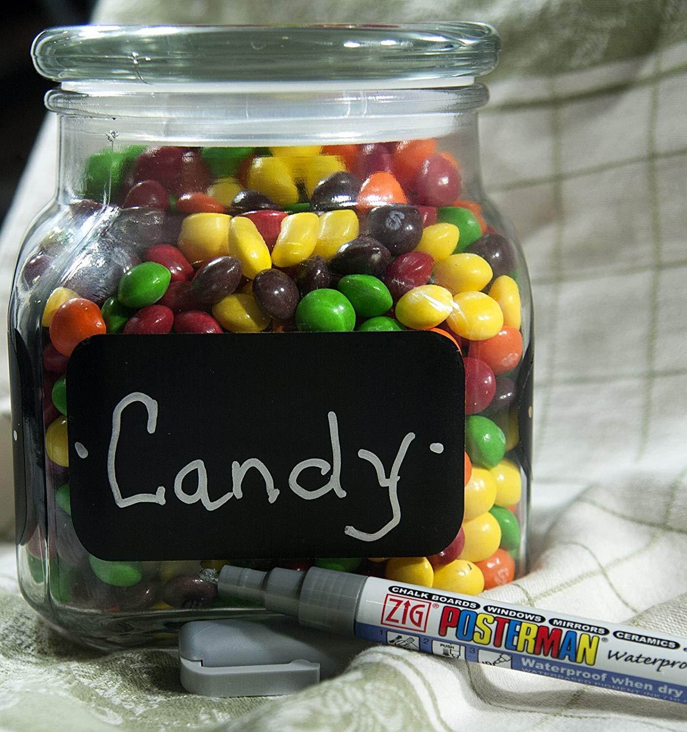 Cohas Chalkboard Labels in Large Rectangle Shape includes Liquid Chalk Marker and 18 Labels, Fine Tip, Silver Marker