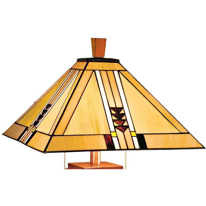 Robert Louis Tiffany Art Deco Table Lamp Oak Wood Stained Glass Shade for Living Room Family Bedroom Bedside Nightstand Office