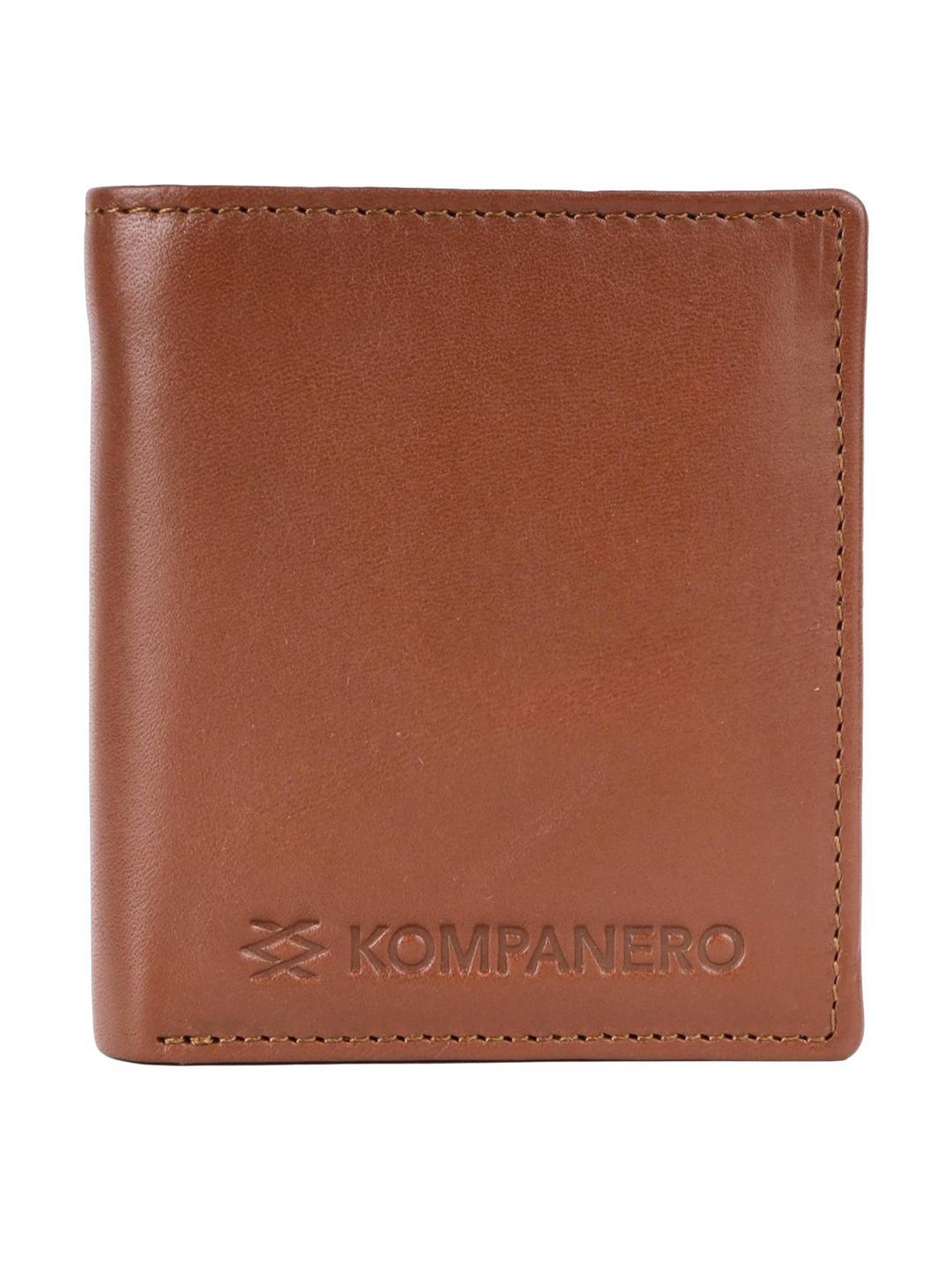 KOMPANERO ALEXANDER Tan Solid Tri-Fold Wallet