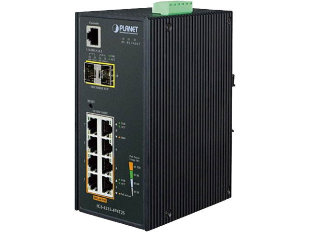PLANET IGS-4215-4P4T2S Industrial 4-Port 10/100/1000T 802.3at PoE + 4-Port 10/100/1000T + 2-Port 100/1000X SFP Managed Switch (-40~75 degrees C)