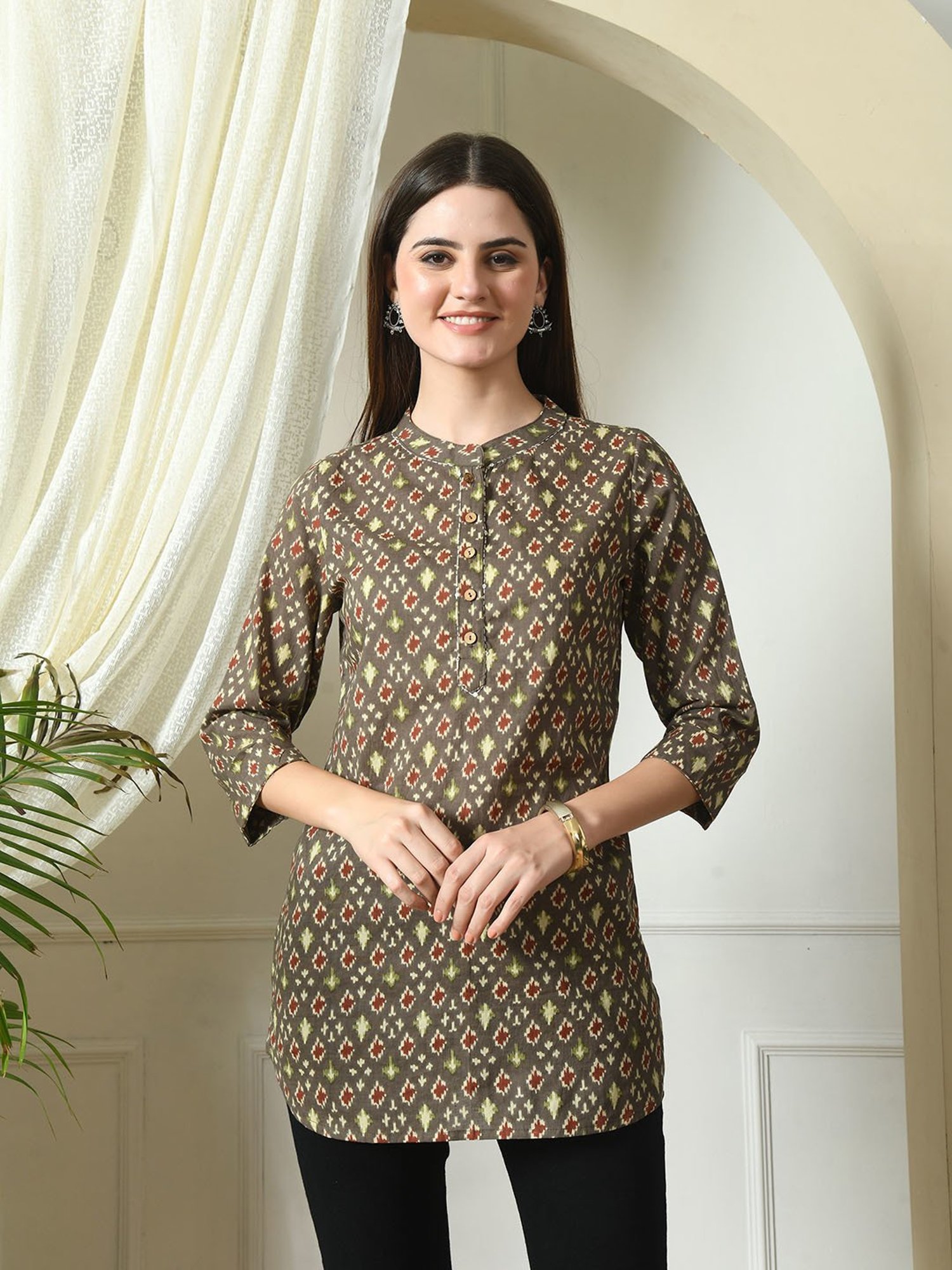 DECKEDUP Grey Cotton Printed Tunic