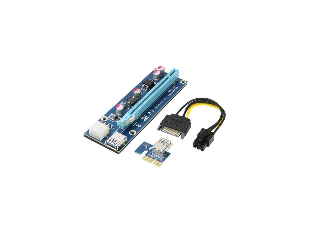 1pack Mining Dedicated Riser Mining Rig USB 3.0 PCI-e Express 1X to 16X Riser Card Extender Adapter Monero BTC ETH with USB 3.0 Data Cable 60CM 15Pin SATA to 6Pin Power Cable w/ Adhesive Pad VER006C