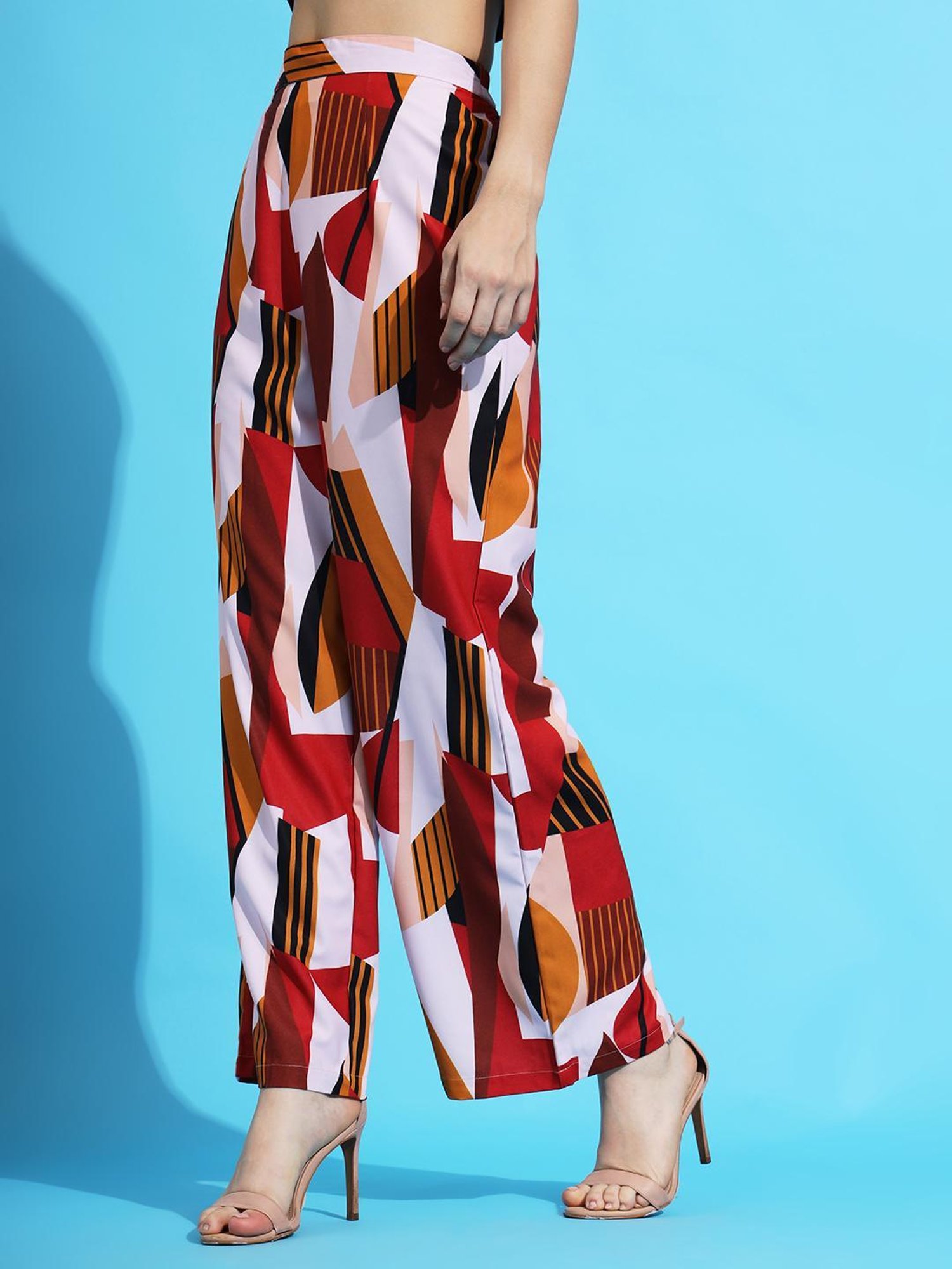 FITHUB Red & White Printed High Rise Trousers