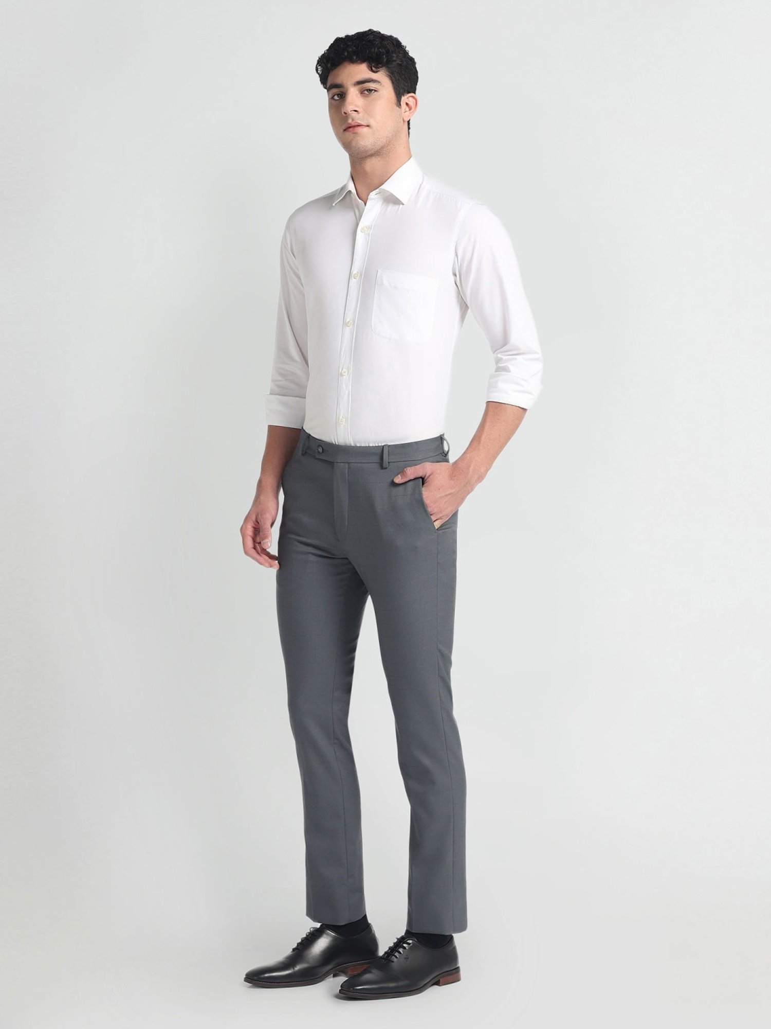 Arrow Grey Slim Fit Checks Trousers