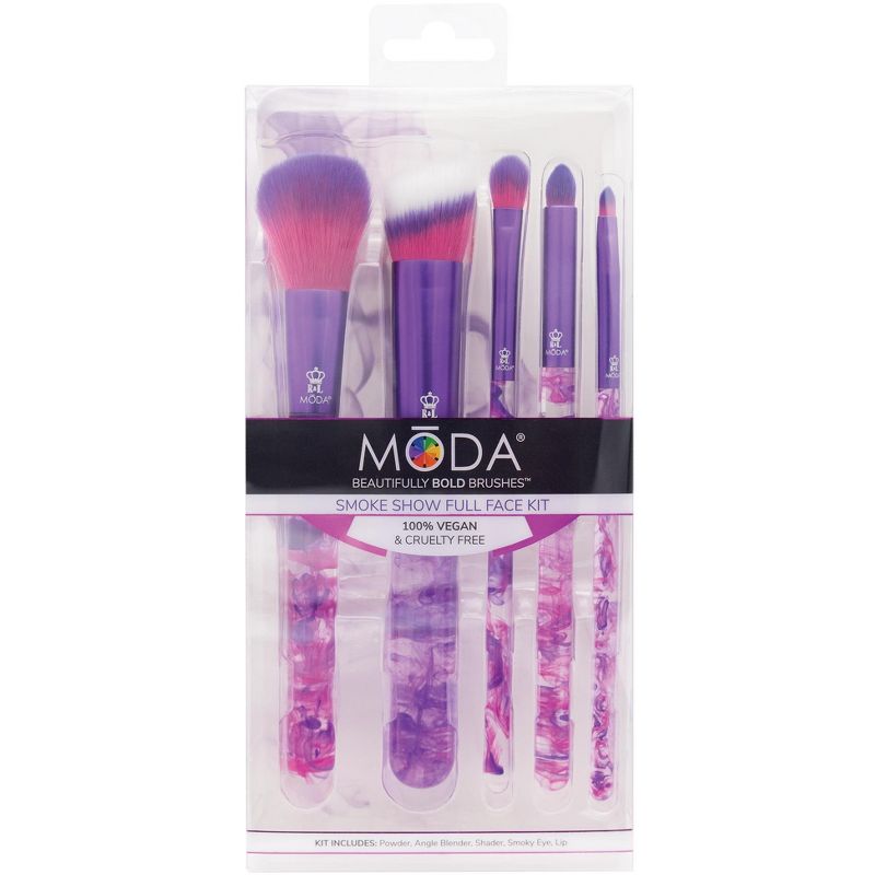 MODA Brush Purple Smoke Show 10pc Makeup Brush Bundle - Includes Angle Blender, Triad Eye, Flat Smudger, and Angle Liner Brushes