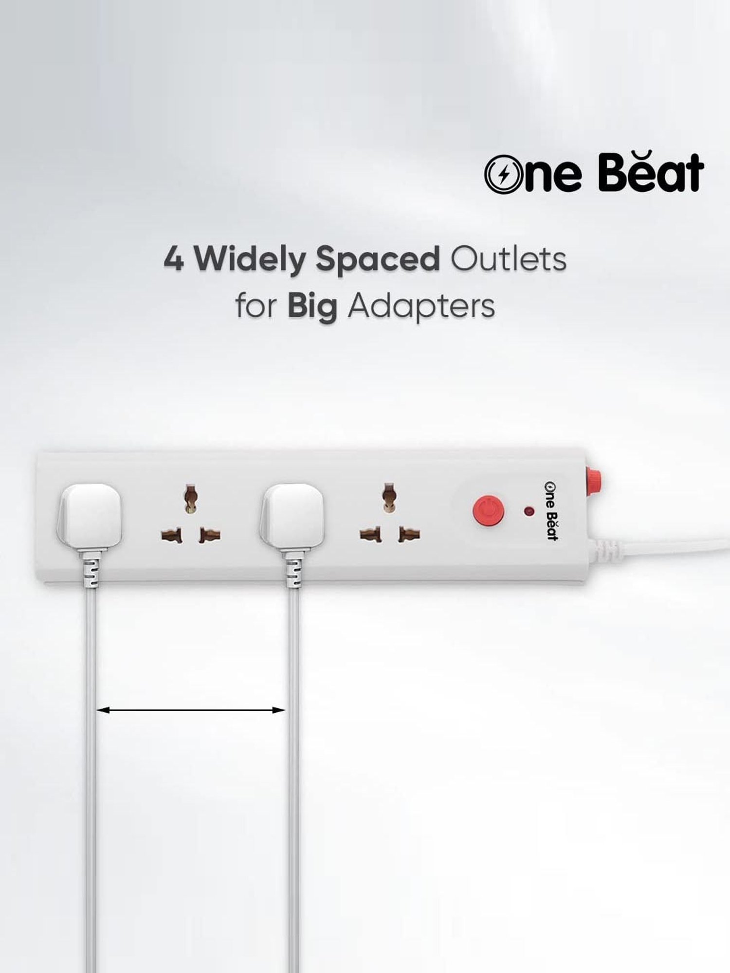 One Beat Extension 4 Universal Sockets, Power Load 10 AMP with 2 Mtr Cable (White)