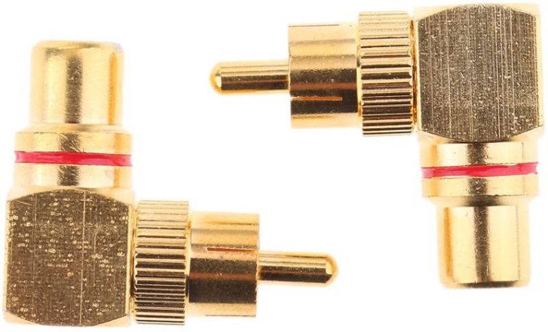 Homyl 2X RCA Plug Male to 2 RCA Female Right Angle Connector Adapter Gold Color