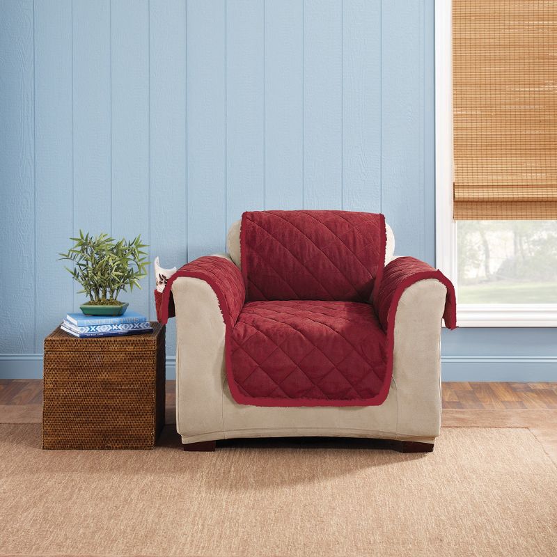 Sherpa/Suede Reversible Chair Cover Burgundy - Sure Fit