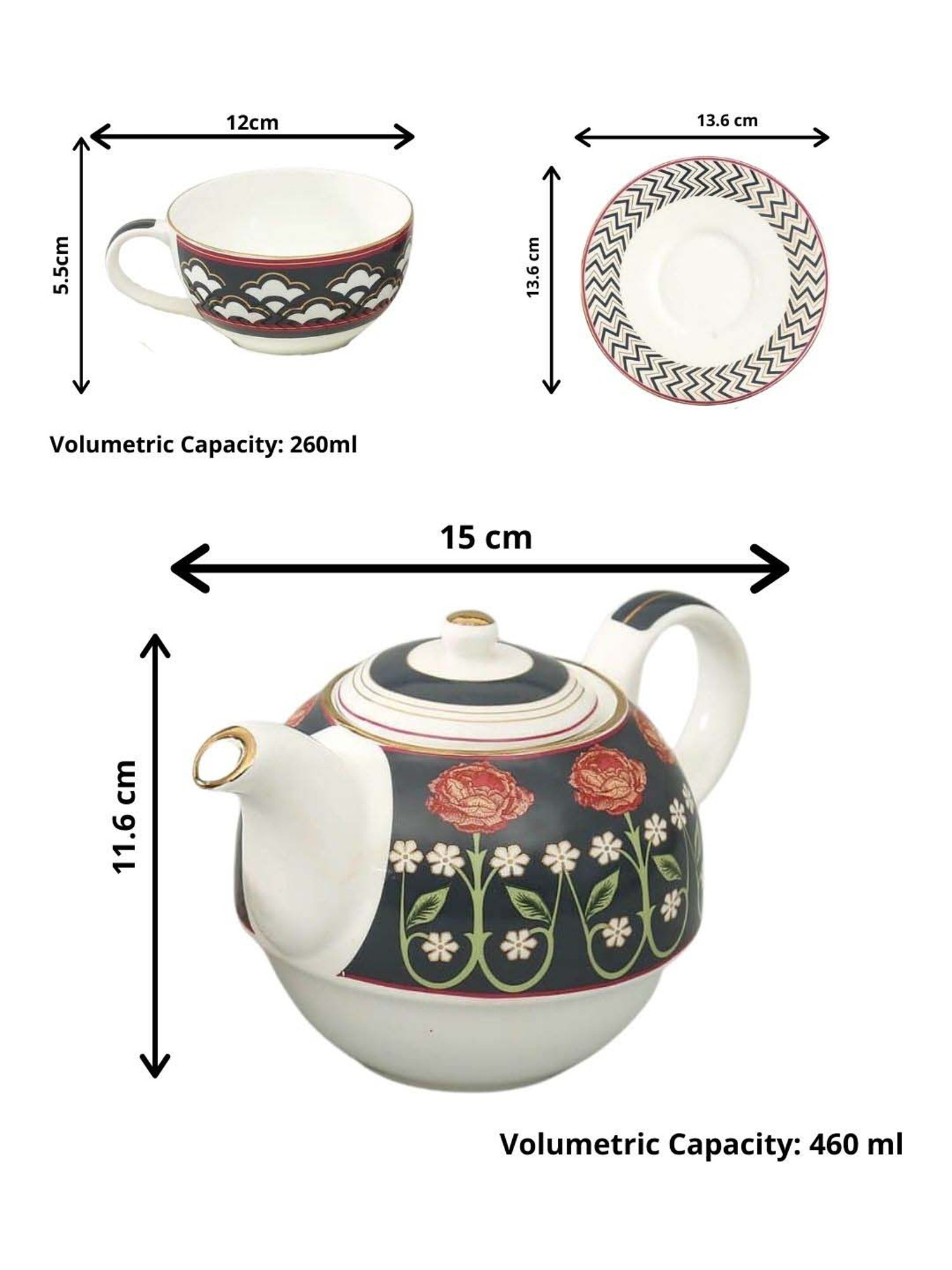 India Circus Black & White Ceramic Tea Set