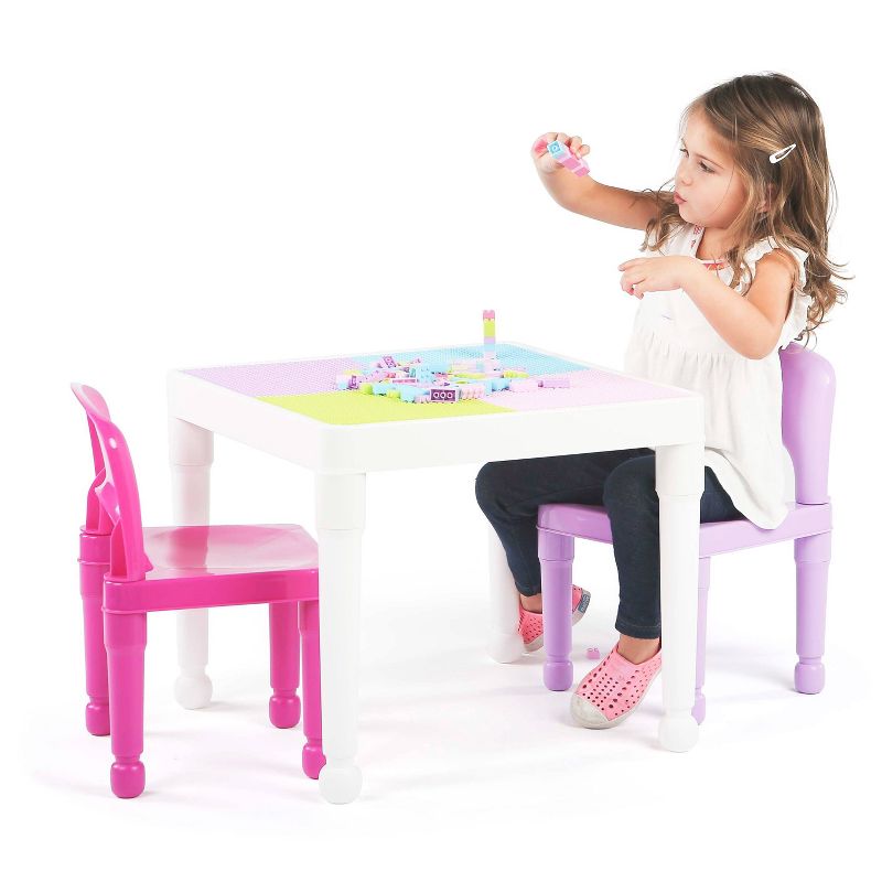 3pc 2 in 1 Square Activity Table with Chairs Pink/Purple - Humble Crew