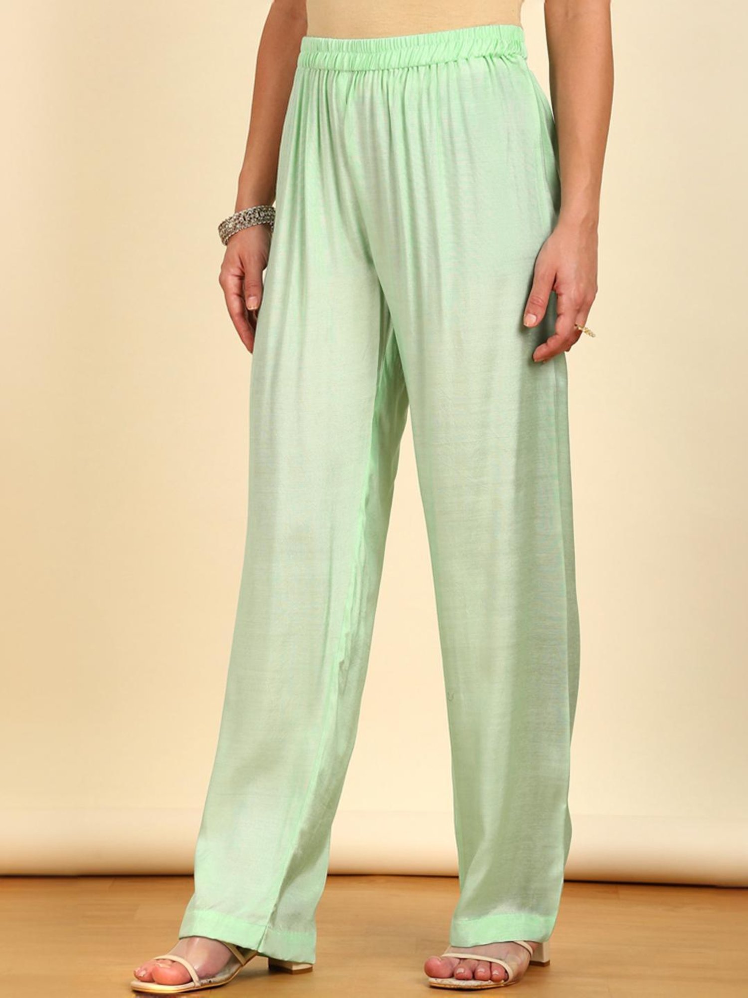 Soch Womens Sap Green Floral Print Linen Unstitched Dress Material With Mirrors