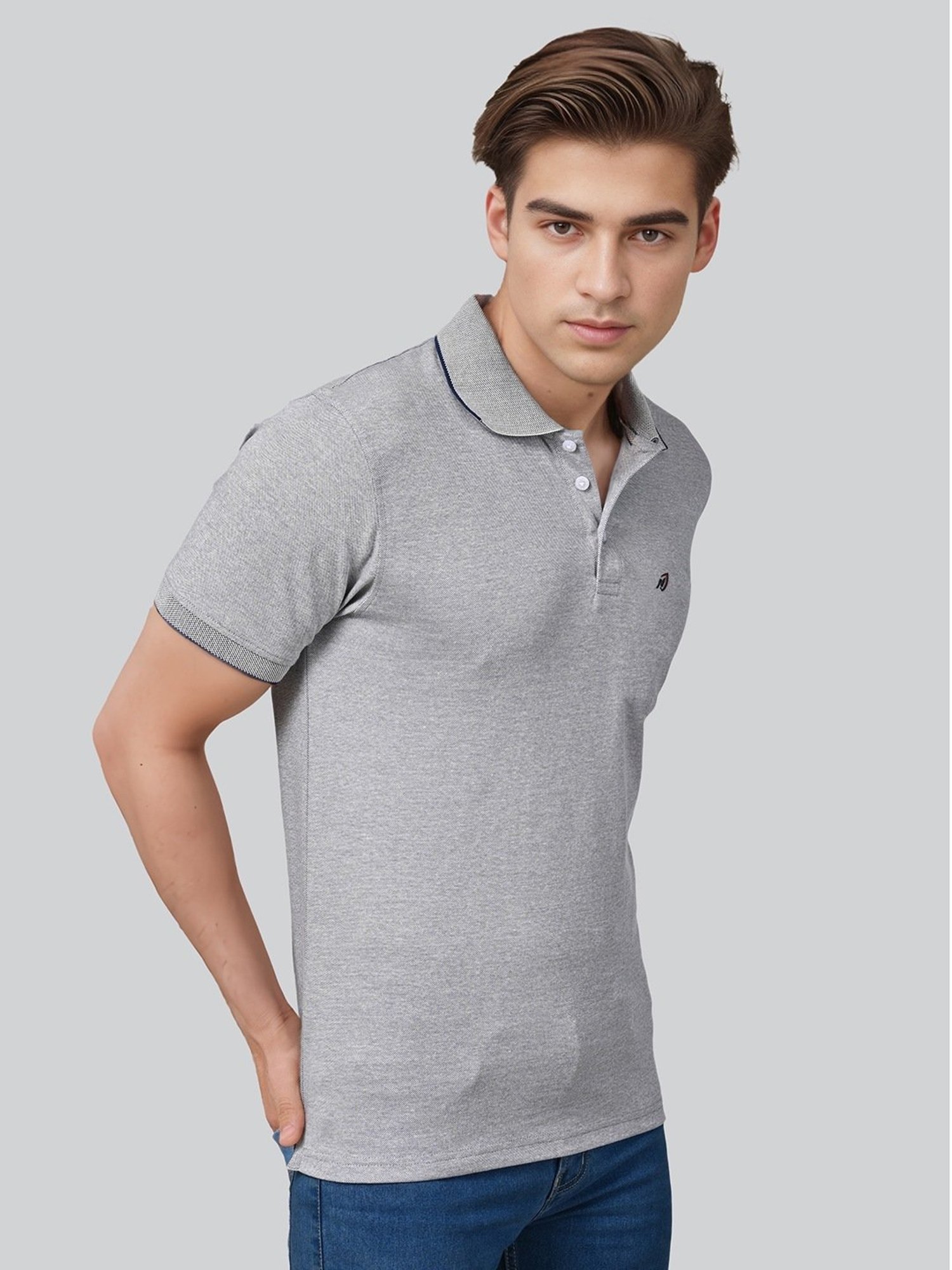 Lux Nitro Light Blue Cotton Regular Fit Texture Polo T-Shirt