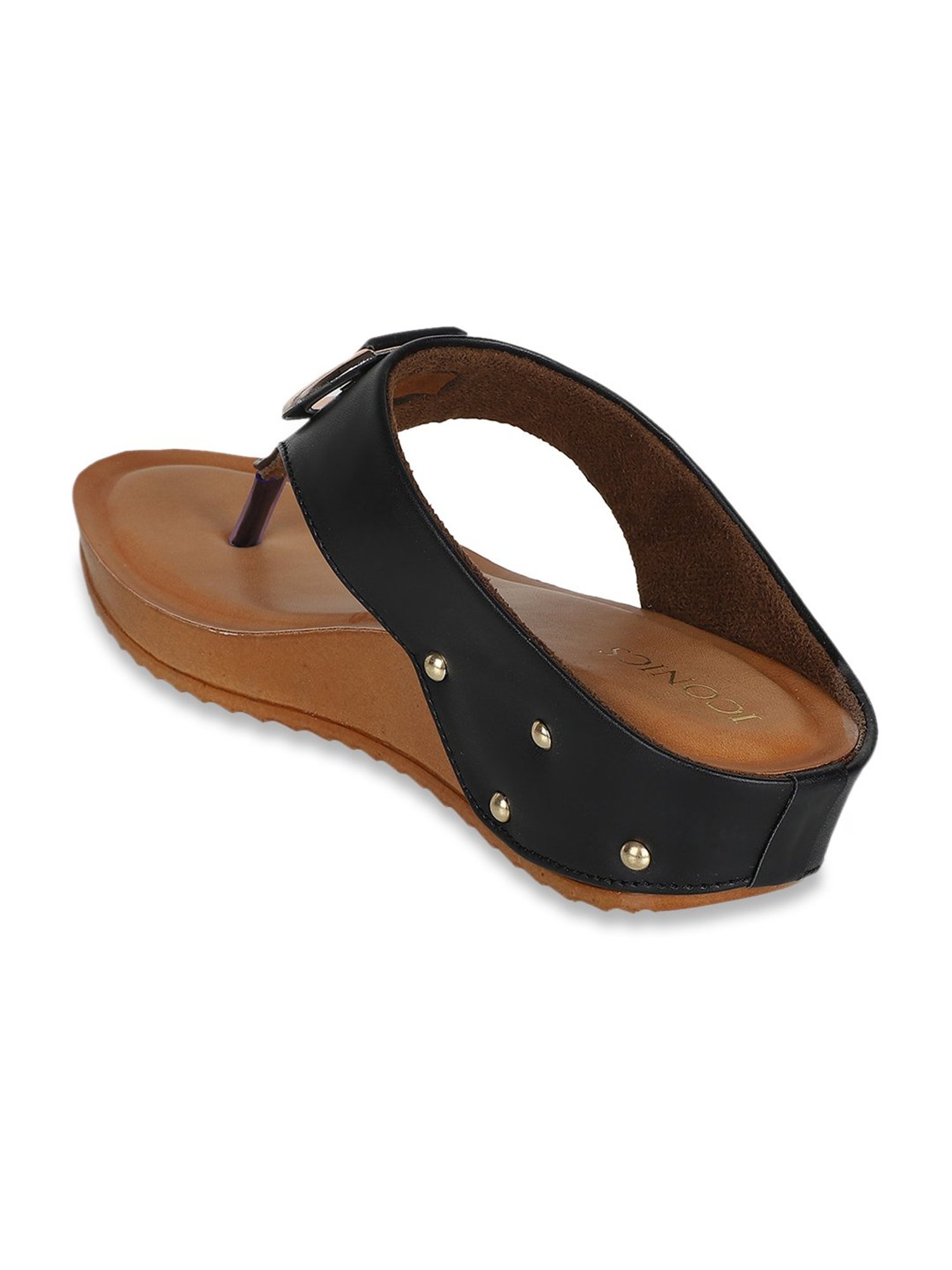 Iconics Women's Black Thong Wedges