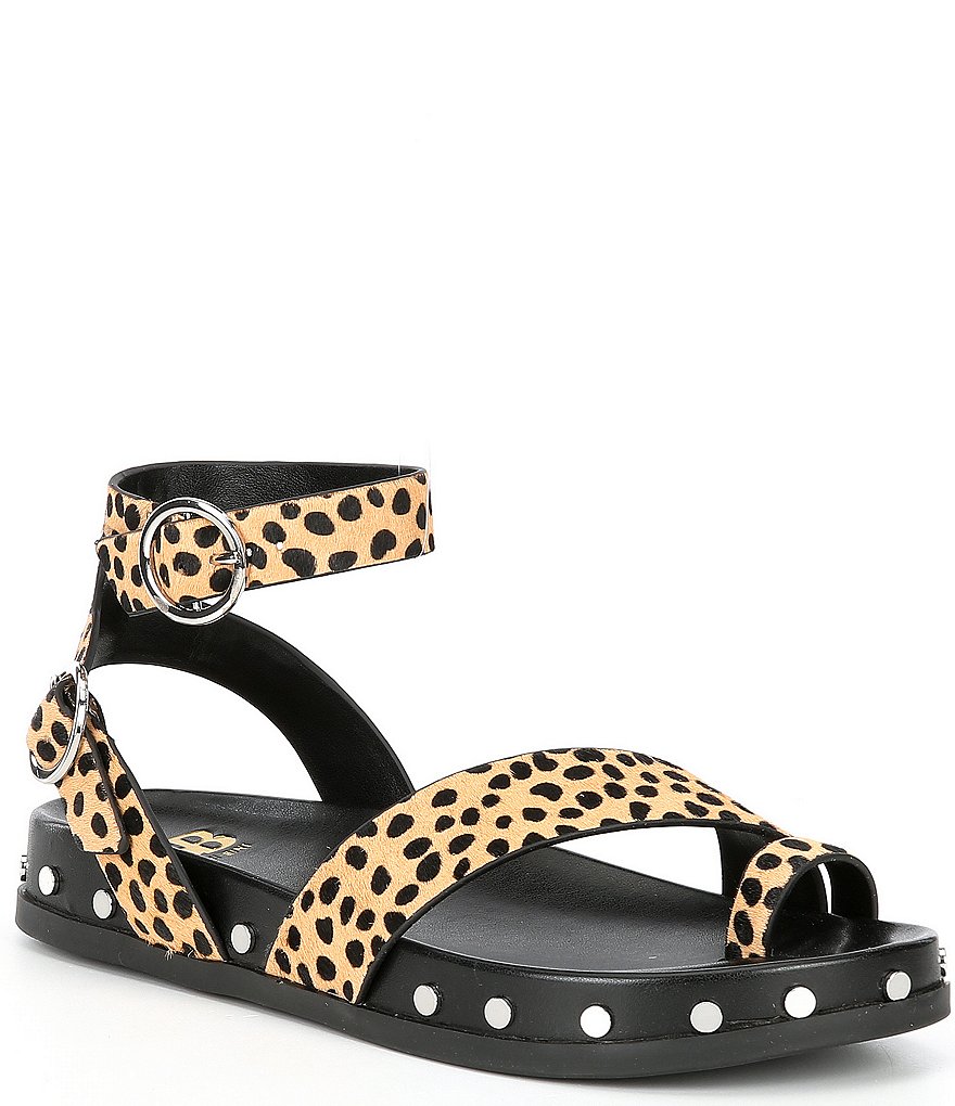GB Main-Stage Leopard Haircalf Studded Toe-Loop Sandals