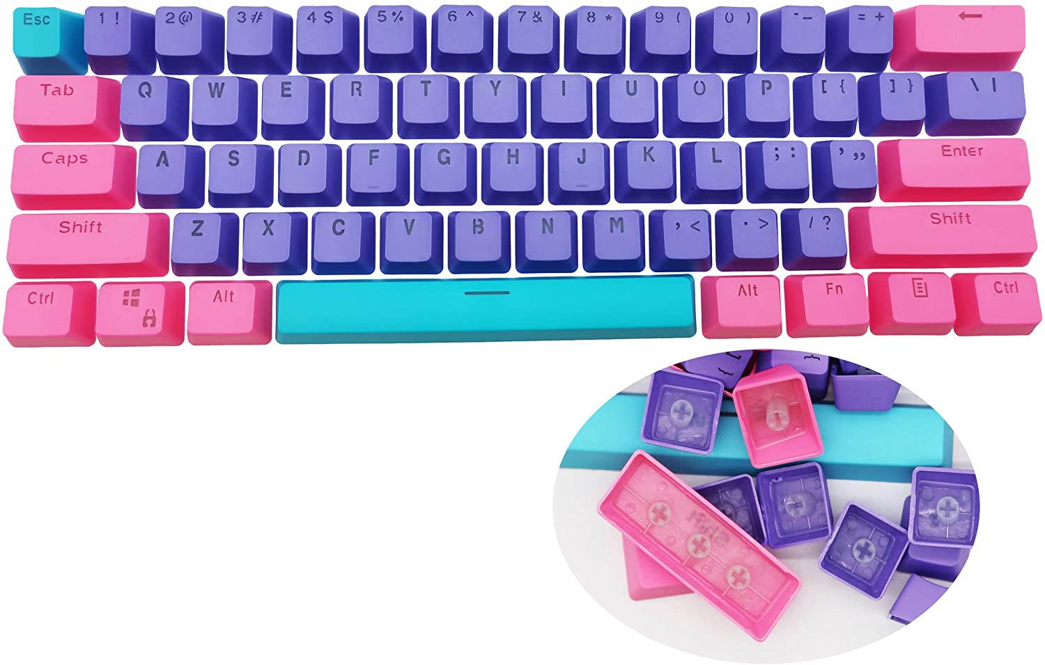 CUUWE 61 PBT Keycaps for 60 Percent Keyboard, Backlit Keycap Set for Mechanical Gaming Keyboard OEM Profile Keycaps with Key Puller for Cherry MX Switches GH60/RK61/GK61/Annie pro 2