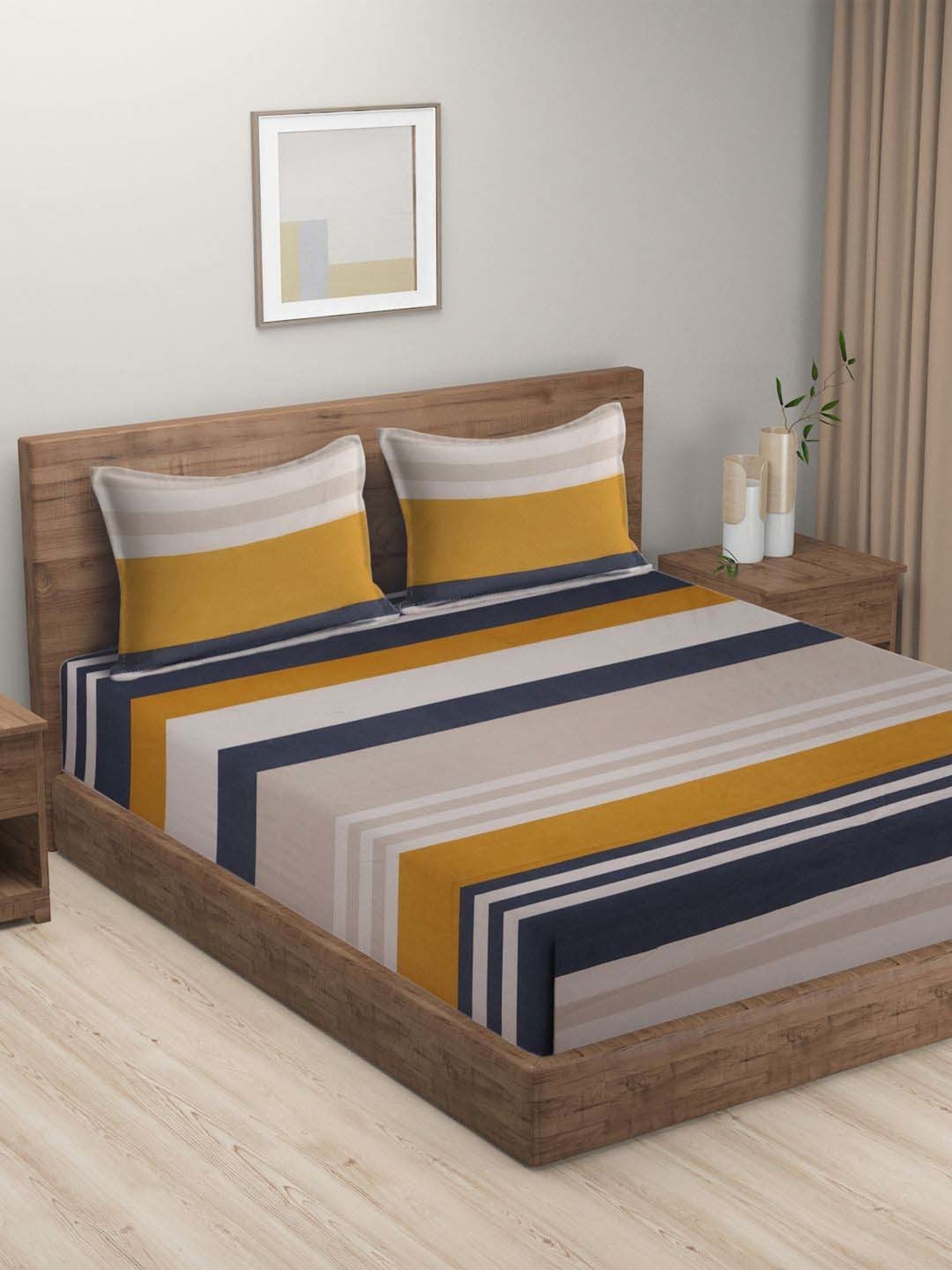 HOSTA HOMES Multicolor Cotton 280 TC King Bedsheet with 2 Pillow Covers