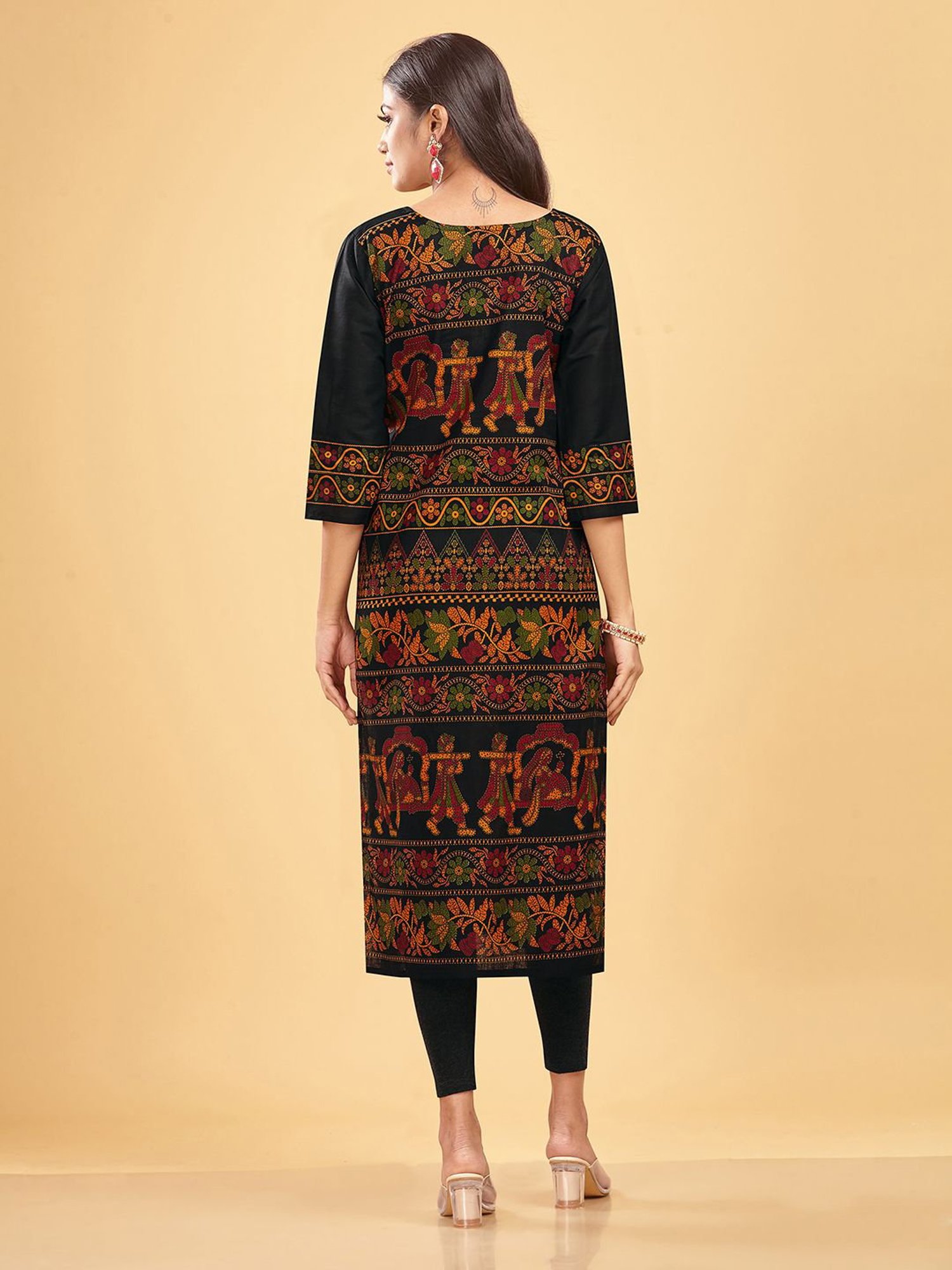 SHANVIKA Black Printed Cotton Straight Kurta