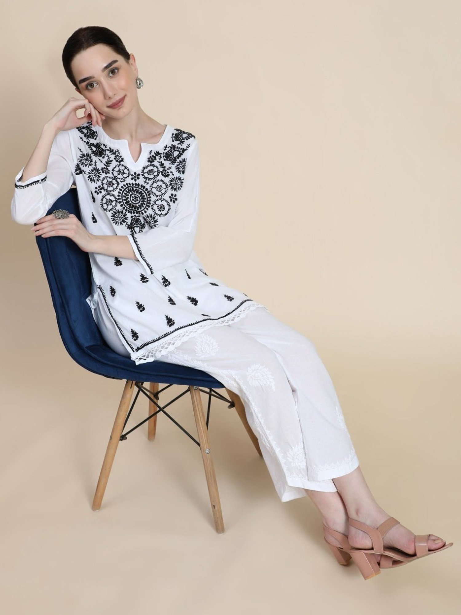 House Of Kari HOK Chikankari White Cotton Pant Trouser