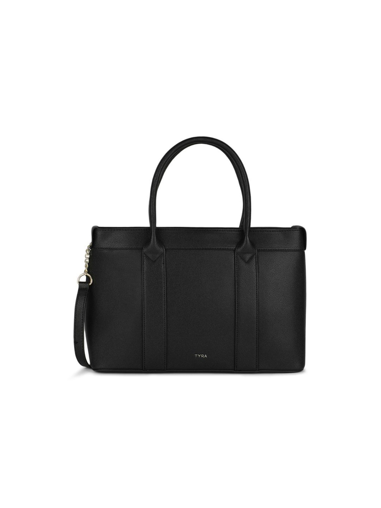 Tyra Lina Black Solid Faux Leather Tote Handbag