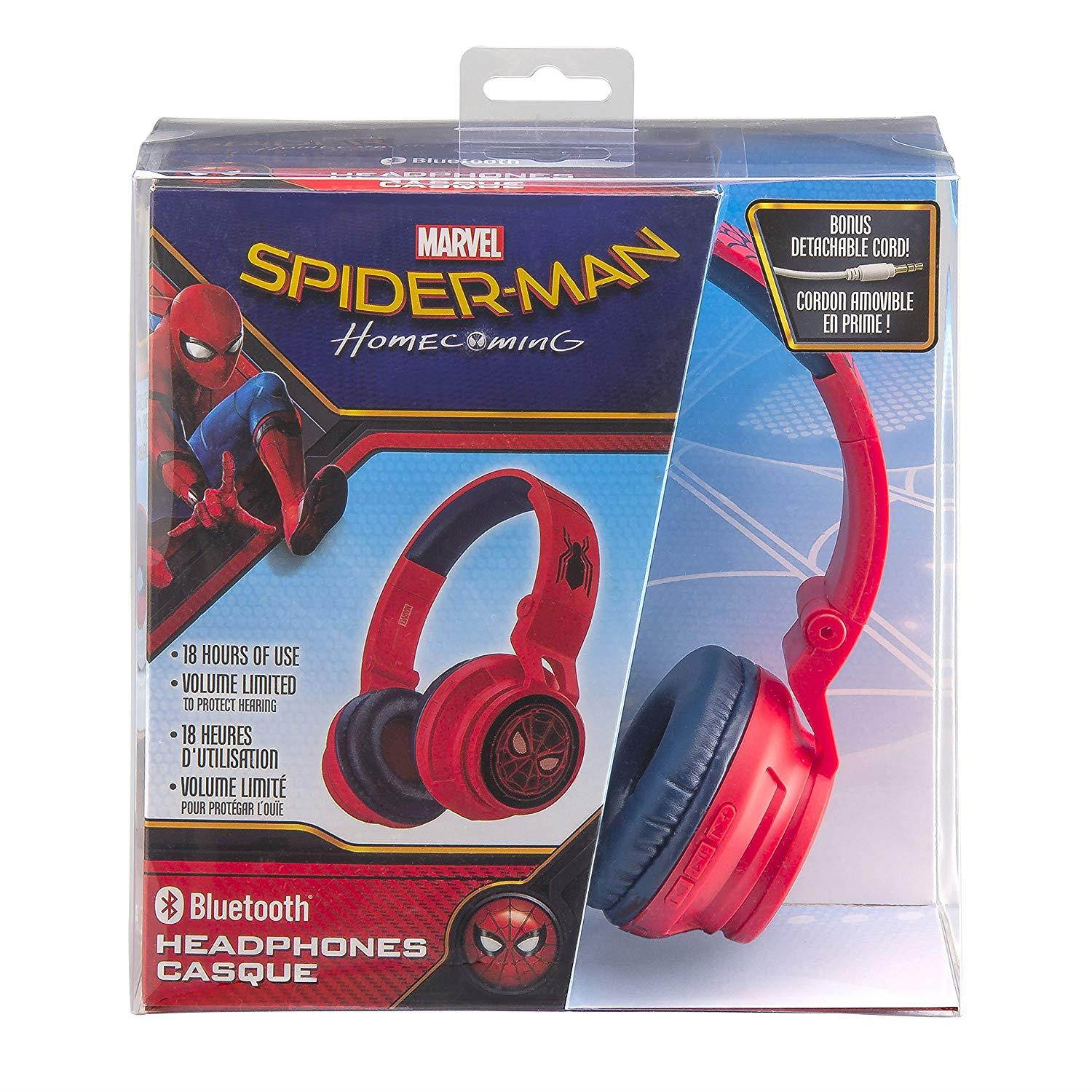 Spiderman Bluetooth Headphones for Kids Wireless Rechargeable Kid Friendly Sound (Spiderman)