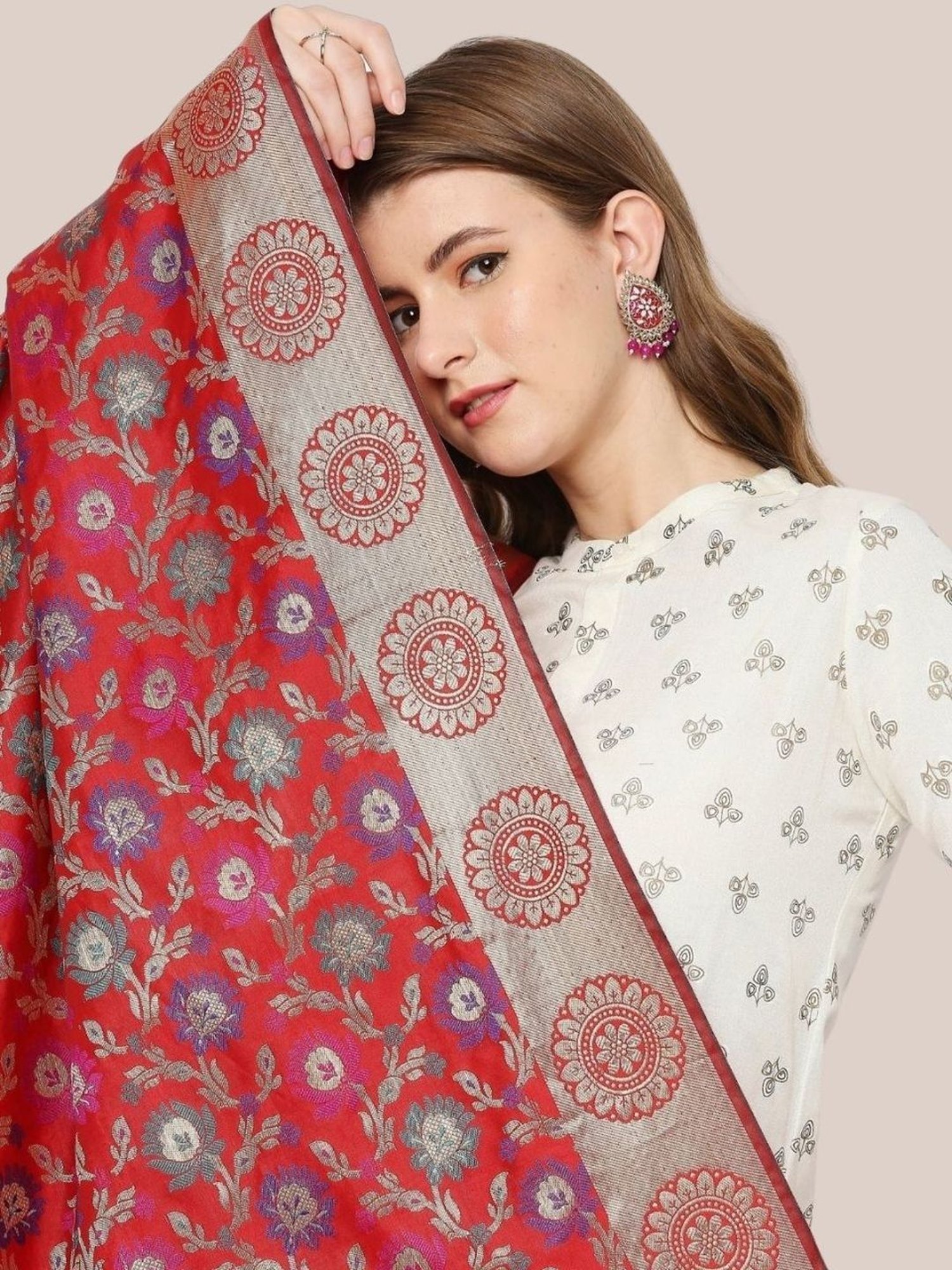 Stylum Red Plain Dupatta