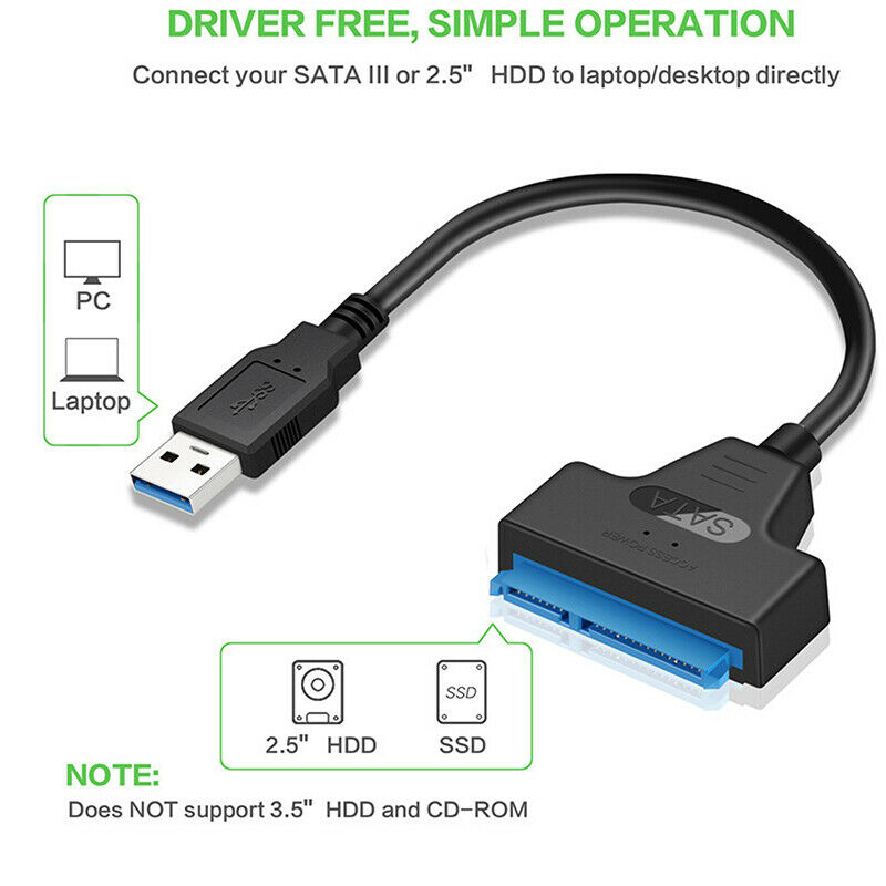 USB 3.0 to 2.5" SATA 2 Hard Drive Adapter Cable - SATA to USB 3.0 Converter for SSD/HDD - Hard Disk Drive Lead 22 pins