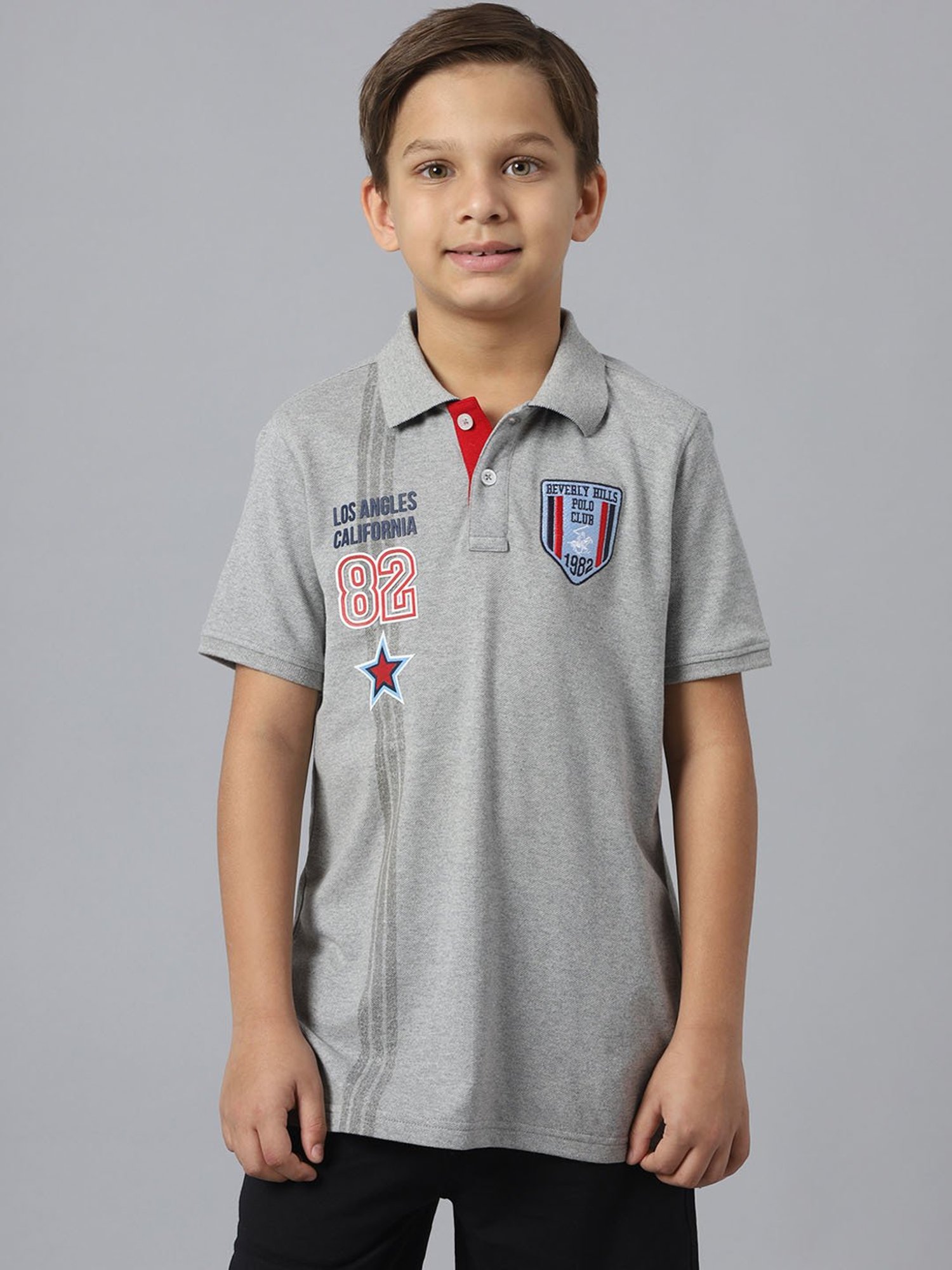 Beverly Hills Polo Club Kids Grey Printed Polo T-Shirt