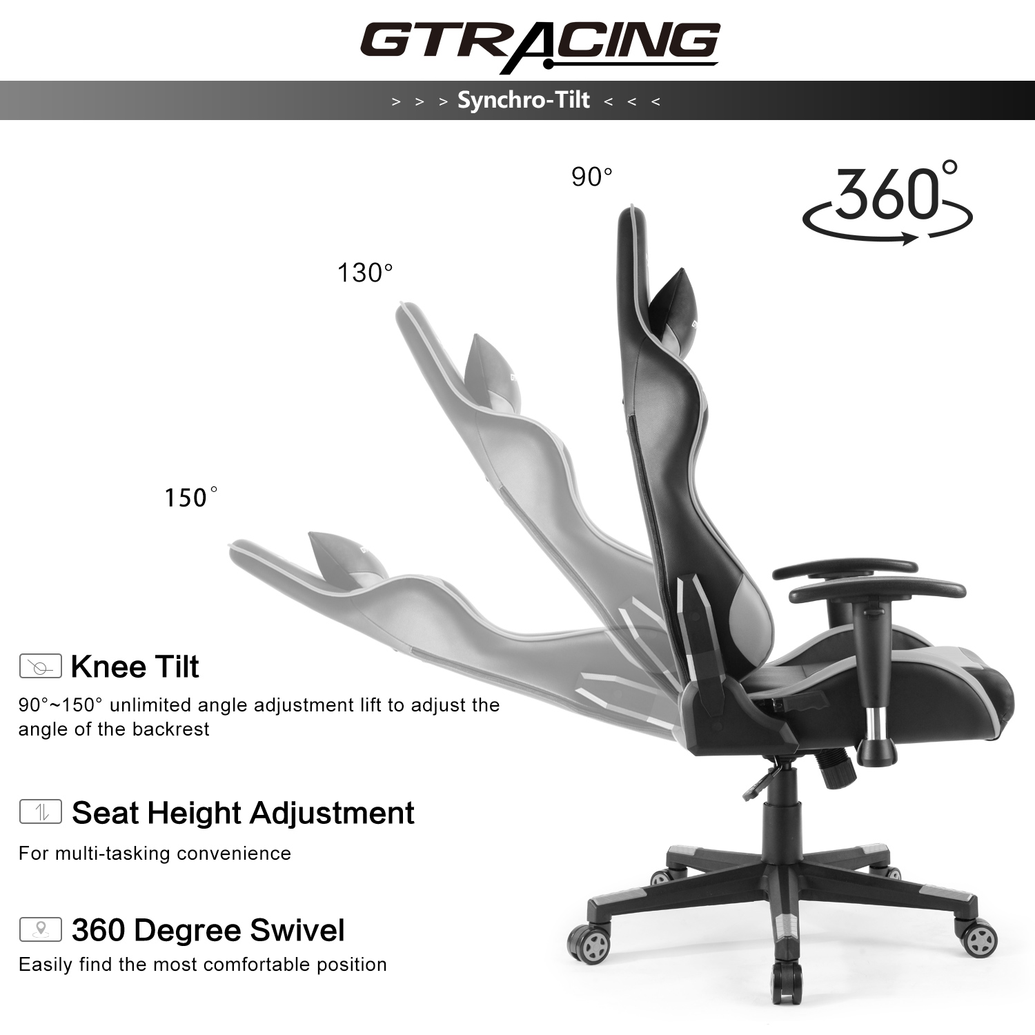 GTRACING Executive High-Back Gaming Chair Computer Office Chair PU Leather Swivel Chair Racing Chair