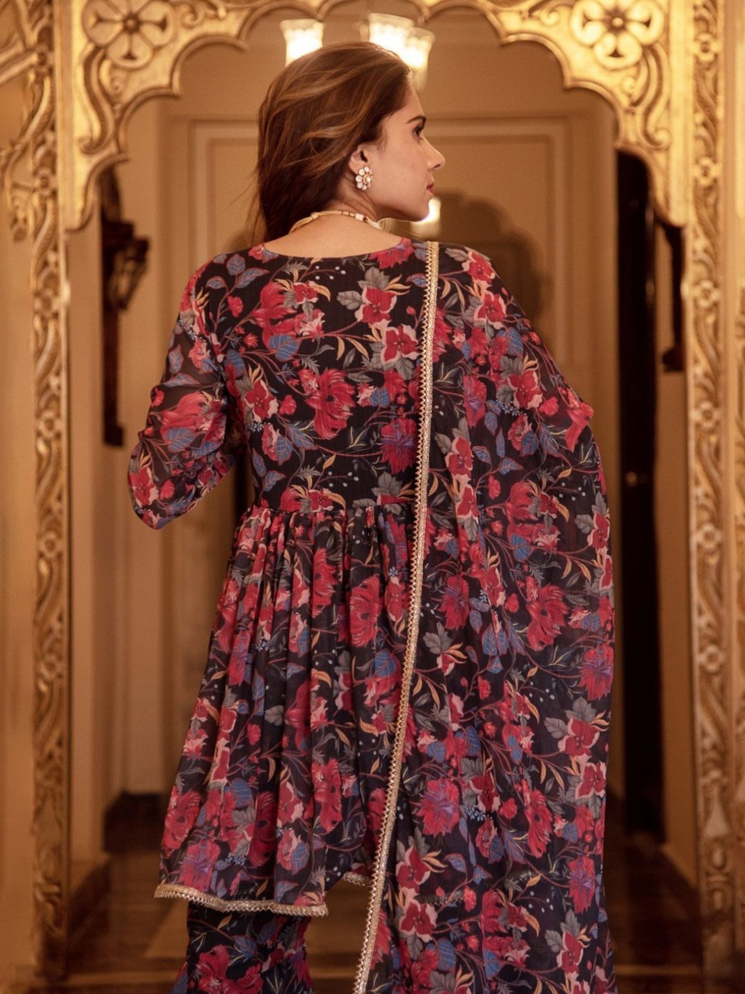 Calmna Black Beauty Chiffon Kurta Sharara Set