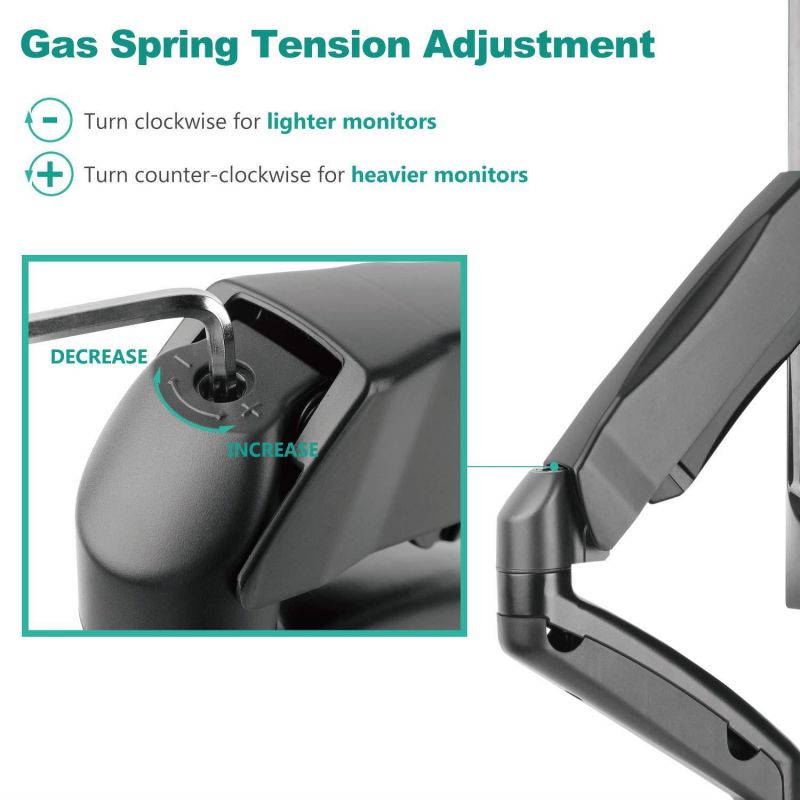 WALI Single LCD Monitor Fully Adjustable Gas Spring Wall Mount Fits One Screen VESA up to 27 , 14.3 lbs. Weight Capacity (GSWM001), Black