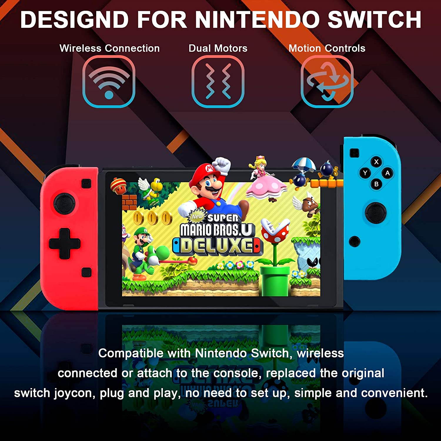 Wireless Controllers for Nintendo Switch, Game Controller Gamepad Joypad Joystick Switch Controller Compatible with Nintendo Switch/Switch Lite - Red and Blue
