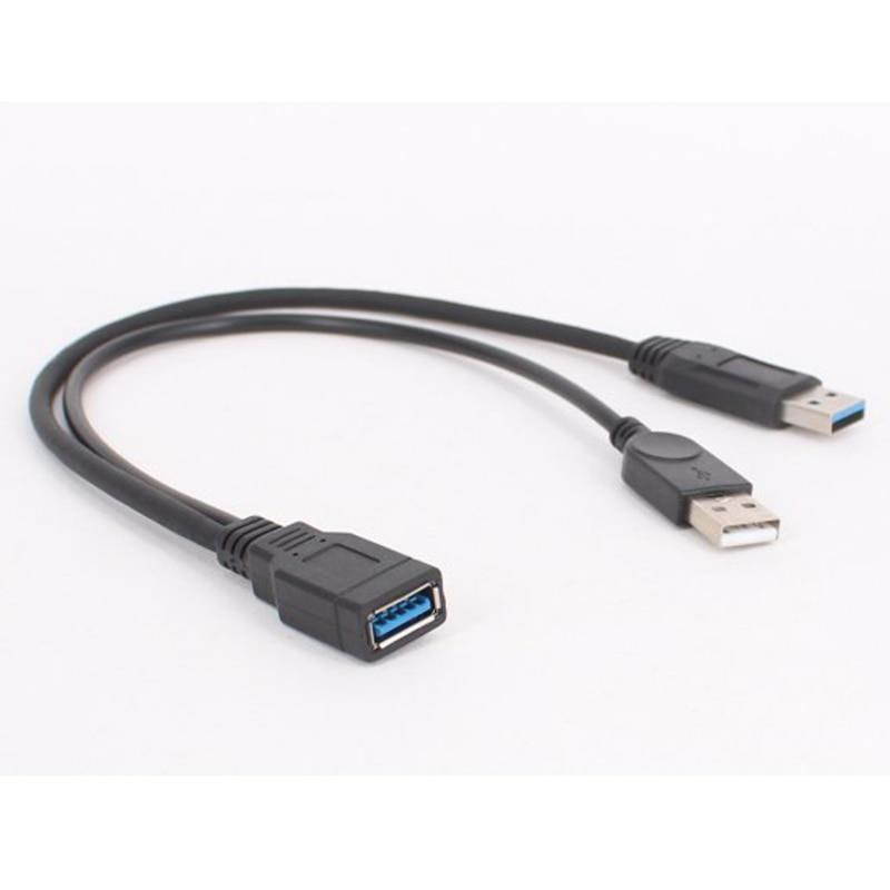 30cm For 2.5" Mobile Hard Disk USB 3.0 Female to Dual USB Male Extra Power Data Y Extension Cable