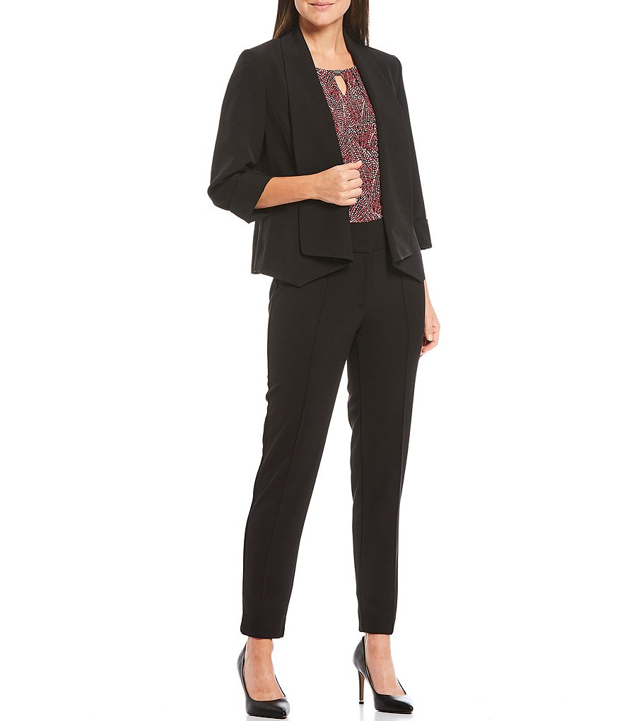 Kasper Confetti Print Round Keyhole Neck Sleeveless Knit Tank