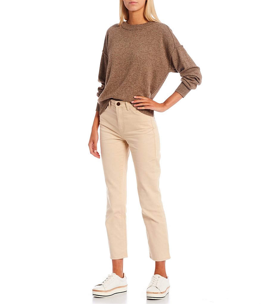 Every Long Drop Shoulder Sleeve Banded Crew Neck Sweater