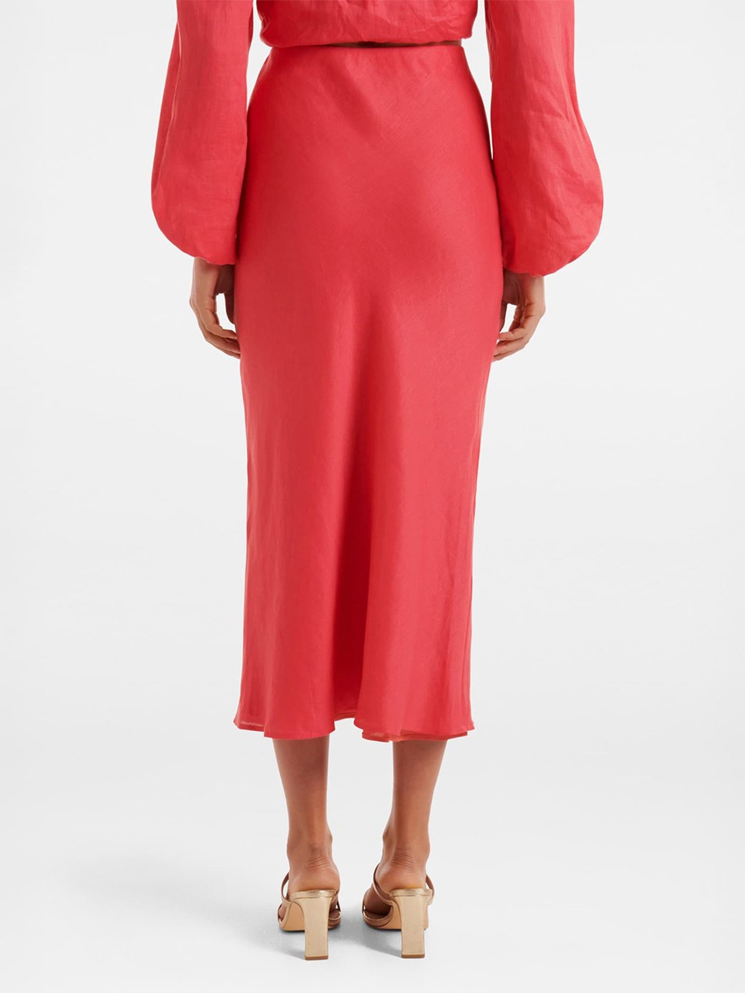 Forever New Coral Linen Midi Skirt