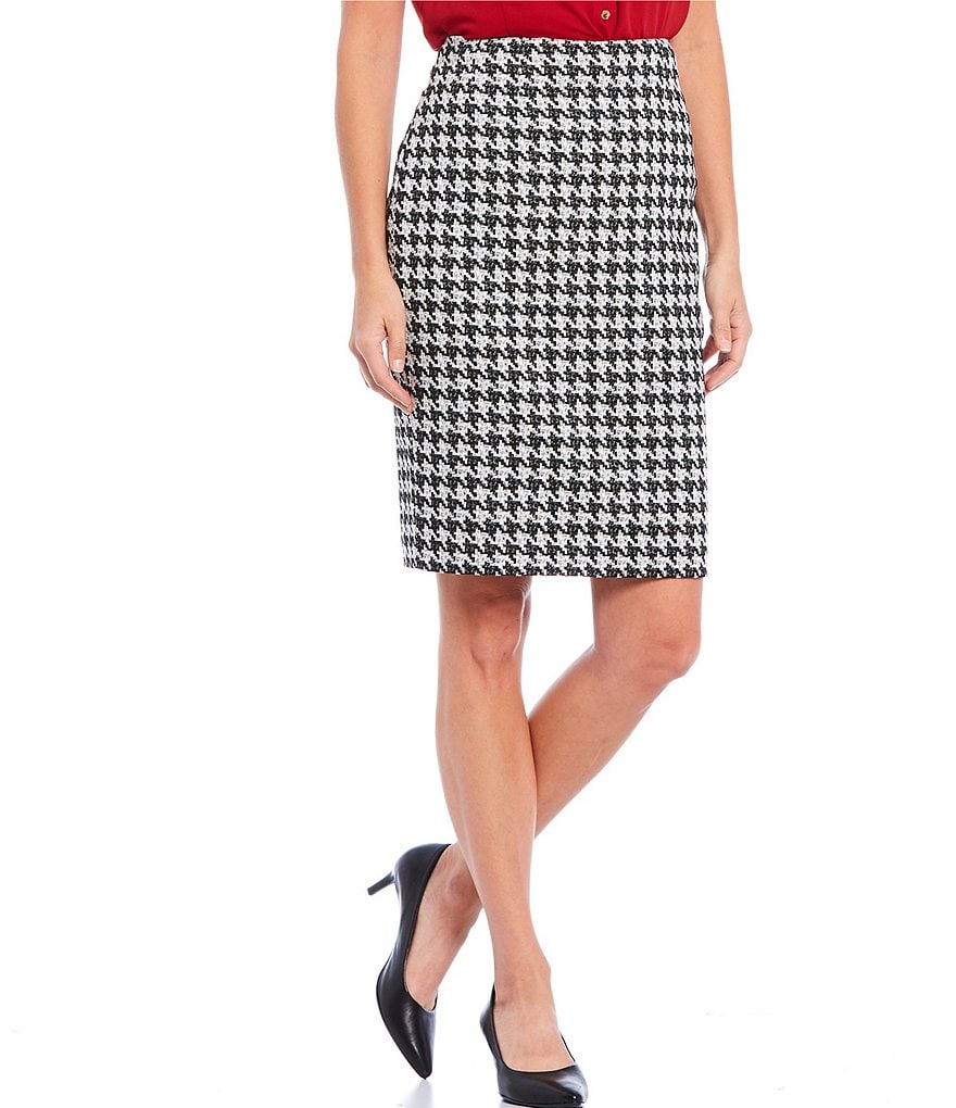 Kasper Houndstooth Jacquard Slim Skirt