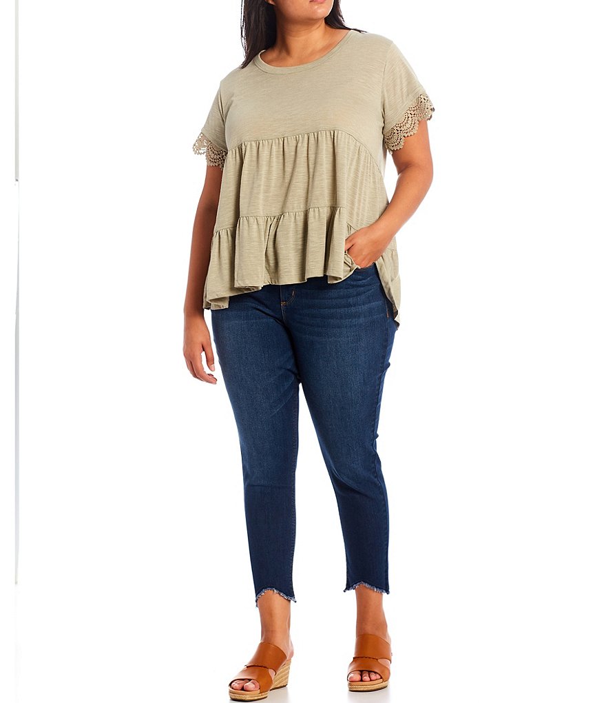 Code Bleu Plus Size High Rise Hi-Low Raw Hem Skinny Ankle Jeans