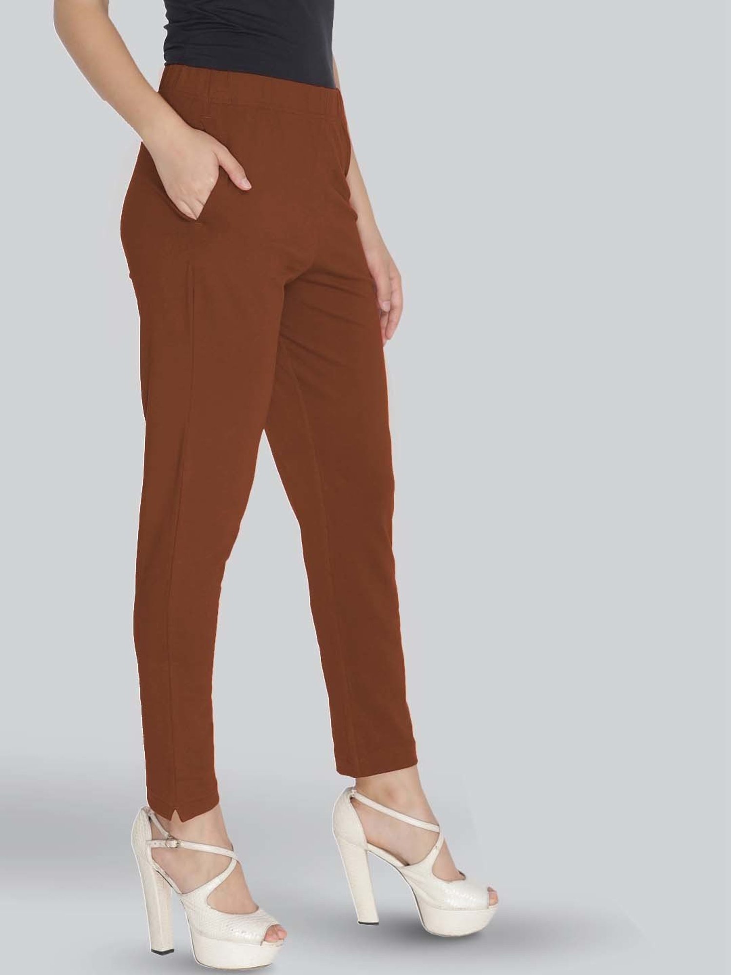 Lyra Brown Cotton Ankle Length Leggings