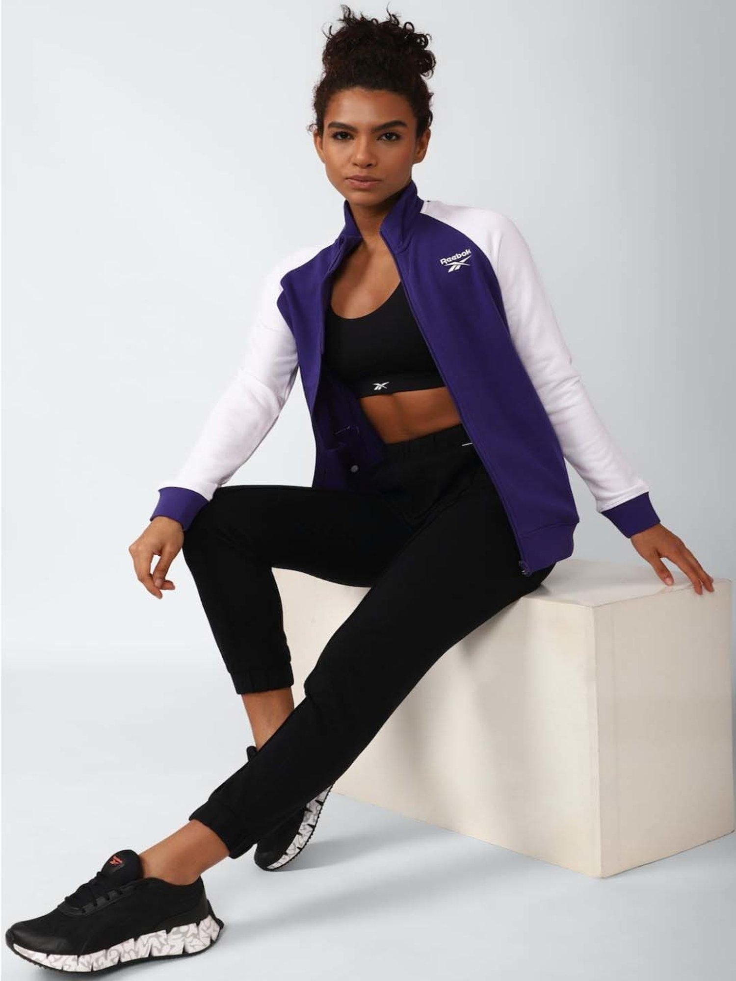 Reebok Blue & White Color-Block Sports Jacket