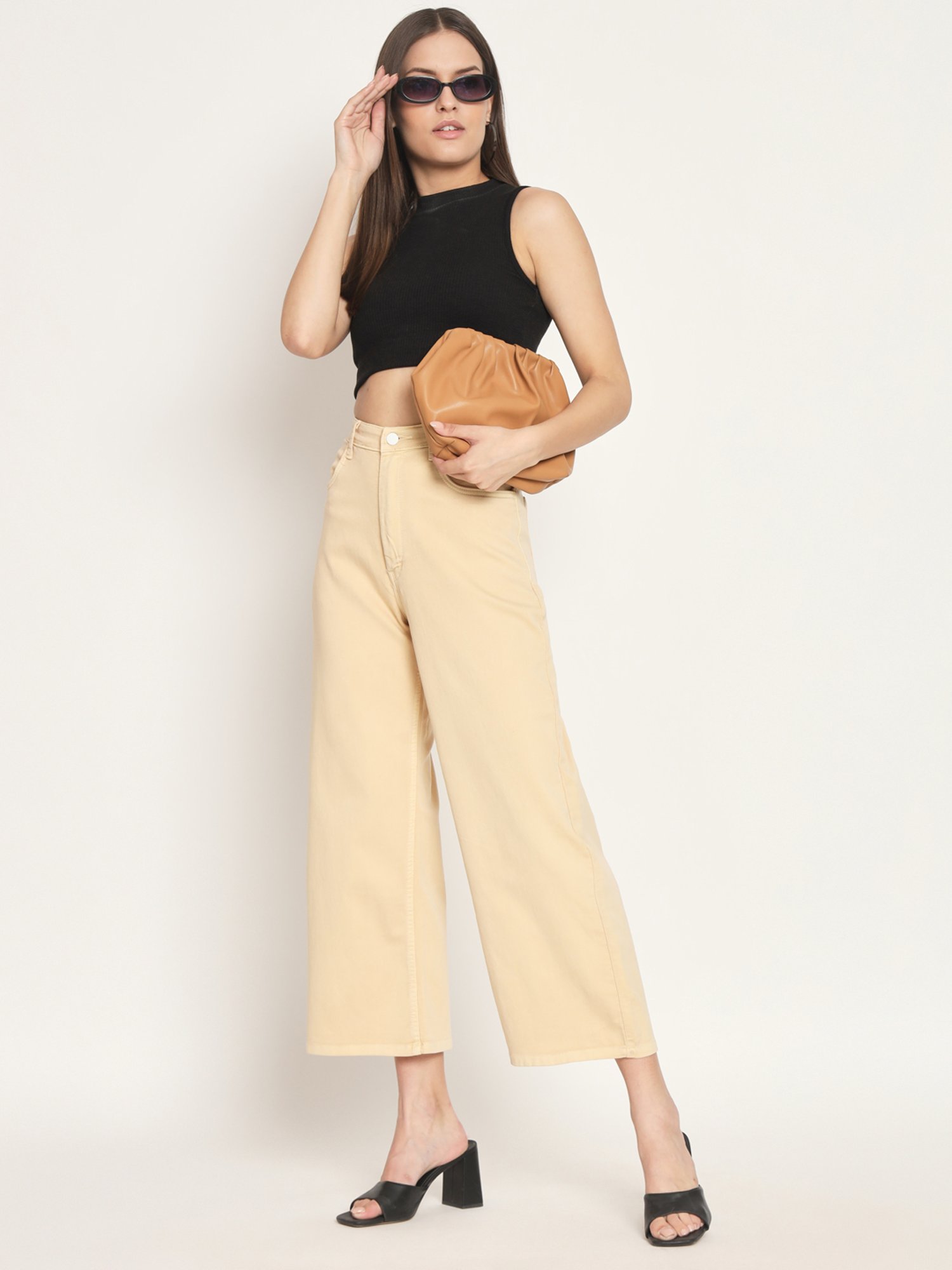 Angelfab Yellow Cotton Relaxed Fit High Rise Jeans