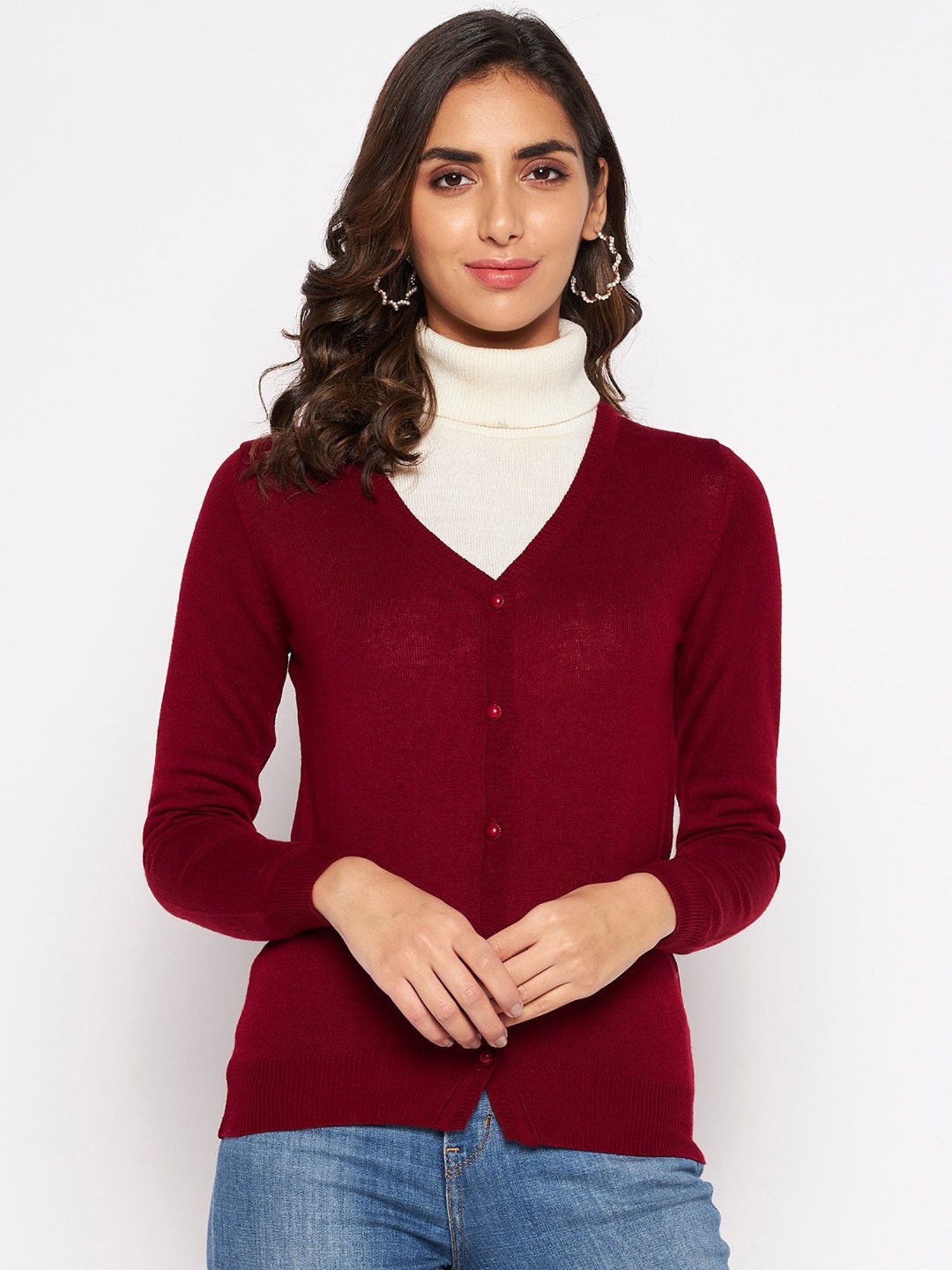 Crozo By Cantabil Maroon Cardigans