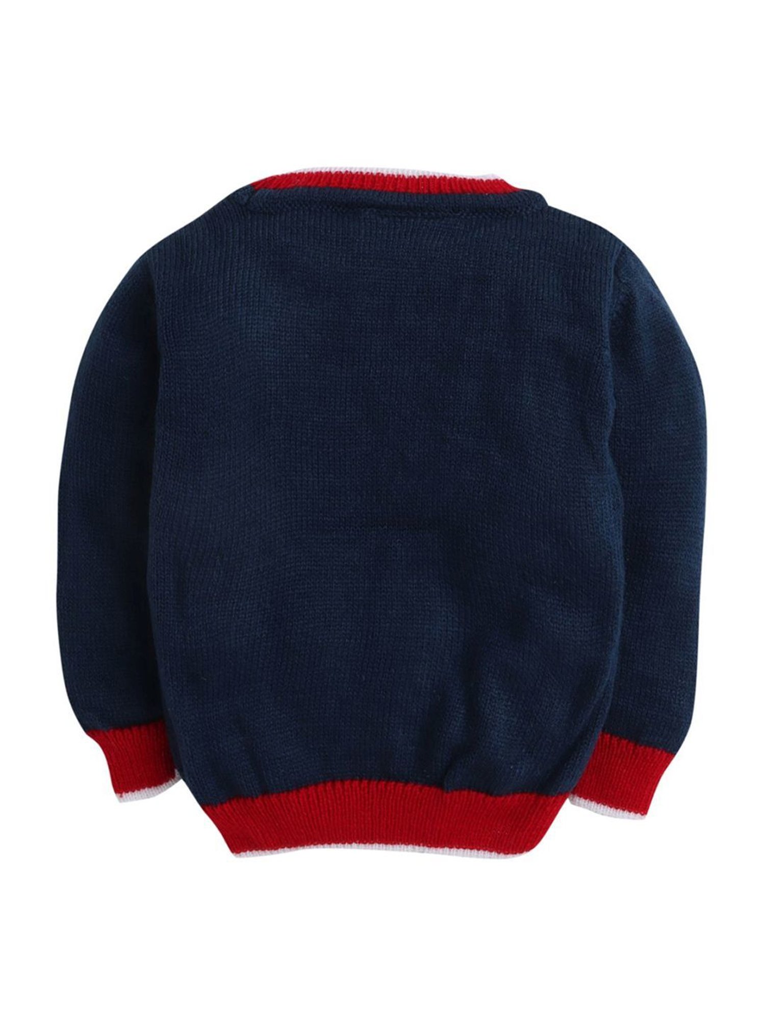 Little Angels Kids Navy & Red Self Full Sleeves Pullover