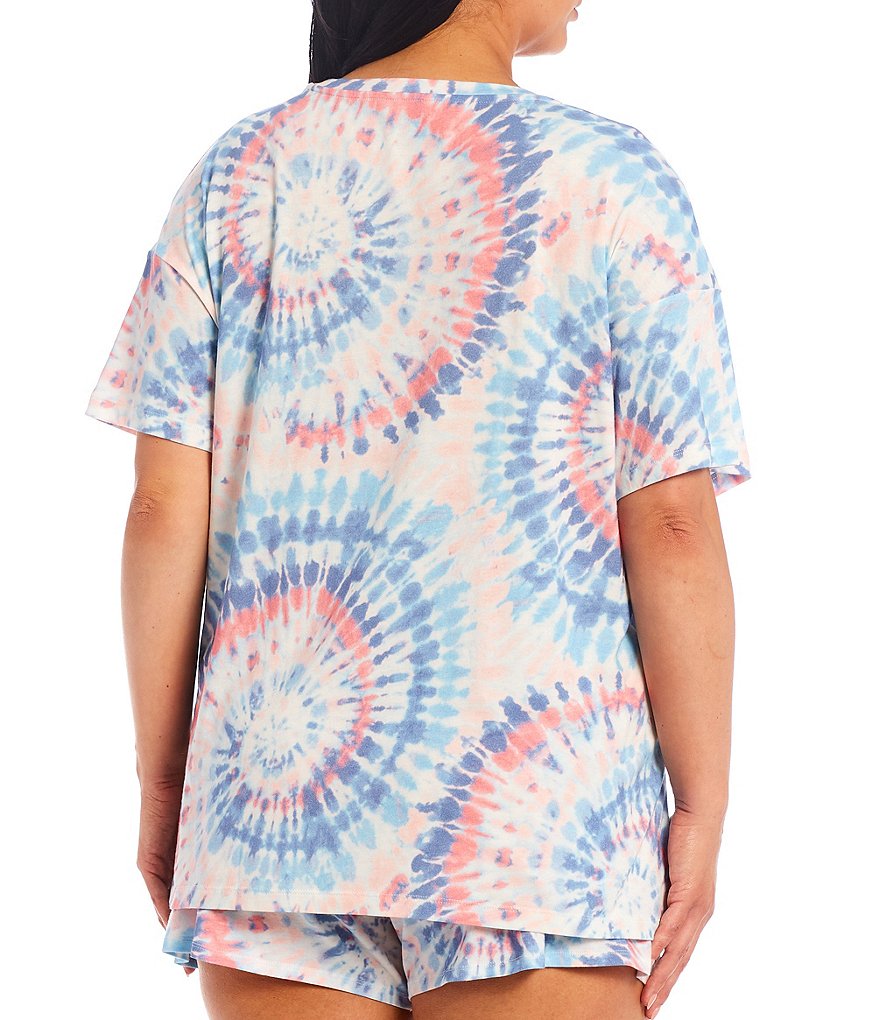 Jasmine & Ginger Plus Tie Dye Print Jersey Knit Coordinating Sleep Tee