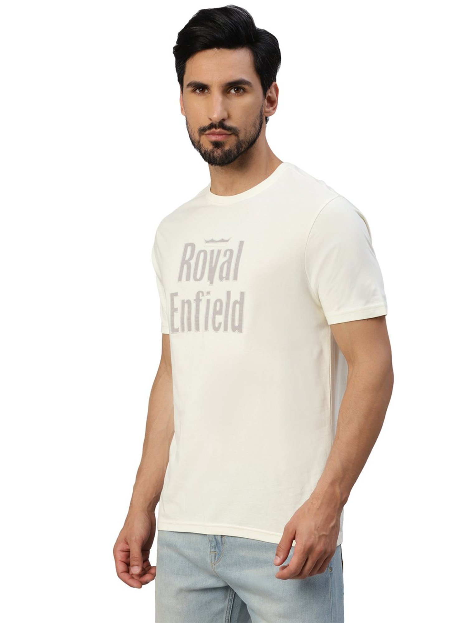 Royal Enfield Urban Edge Off White Regular Fit Printed Crew T-Shirt